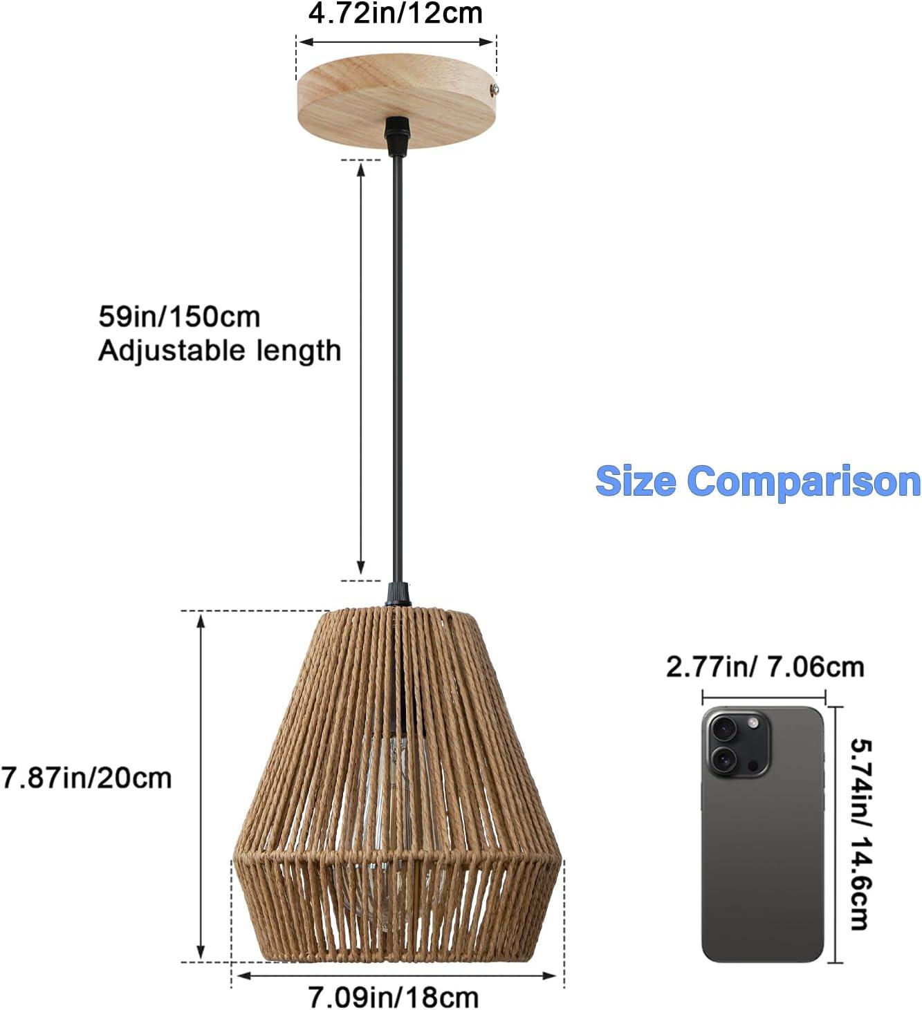 Adjustable Natural Rattan and Wood Pendant Light Set