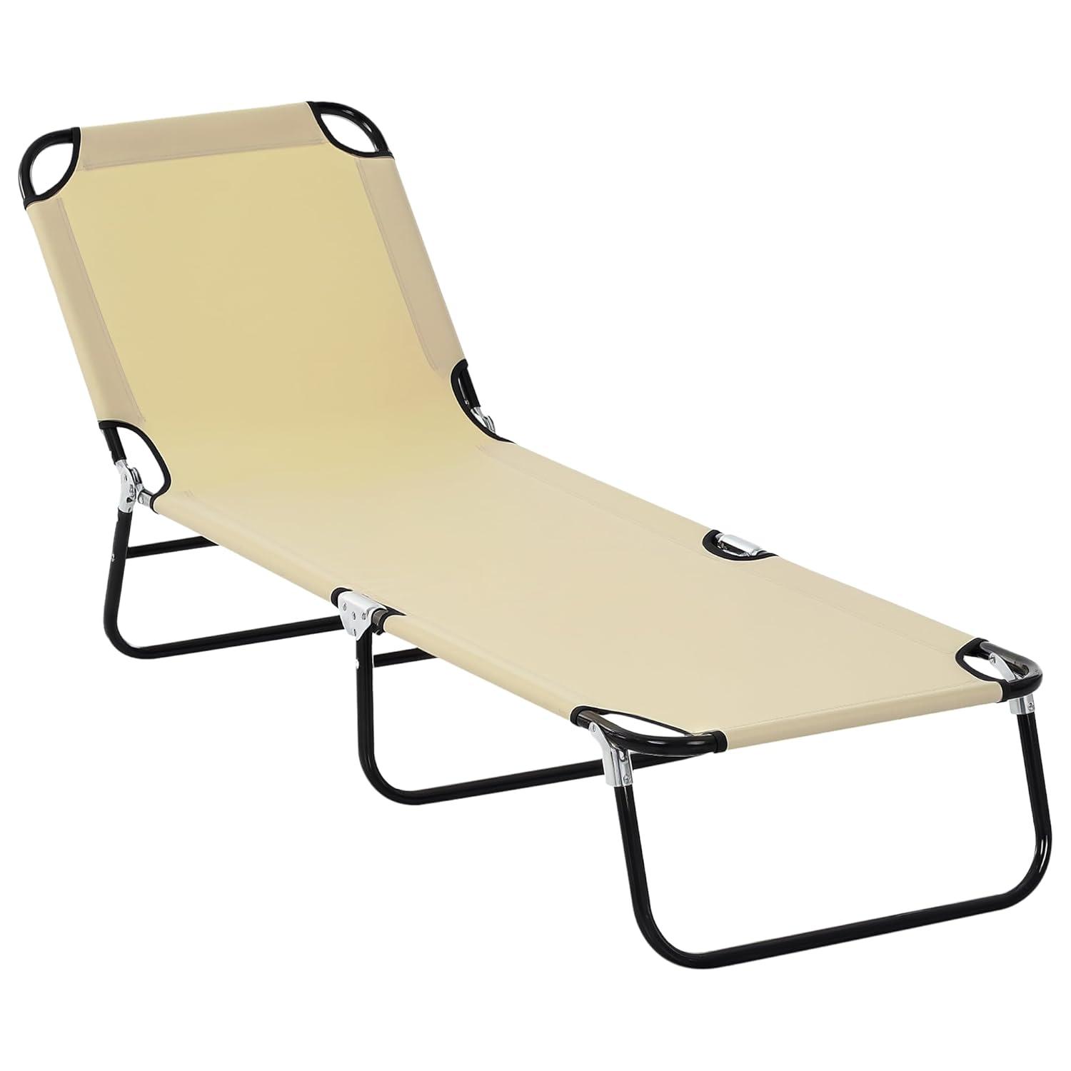 Outsunny Patio Chaise Lounge Chair, Layout Sun Tanning, Folding Sunbathing Beach Chair for Adults, Reclining Lay Down Lounger for Pool, Black