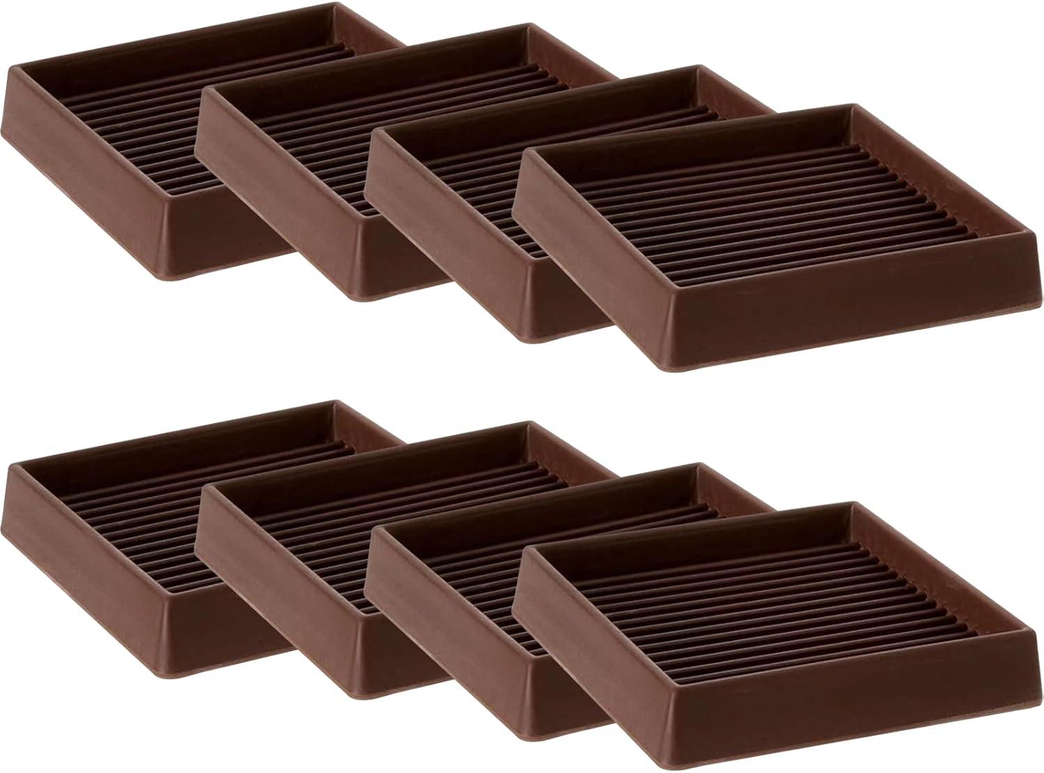 4Pcs Rubber Feet,3x3In Floor Pads for Furniture Legs,Brown Square Rubber Furniture Caster Cups,Ideal Bed Stoppers to Prevent Sliding