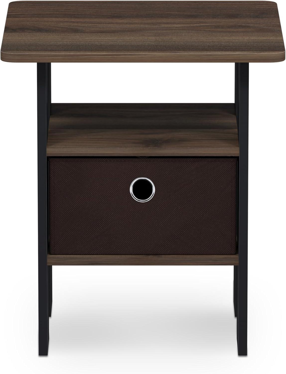 Furinno Andrey End Table Night Stand with Bin Drawer, Columbia Walnut/Dark Brown