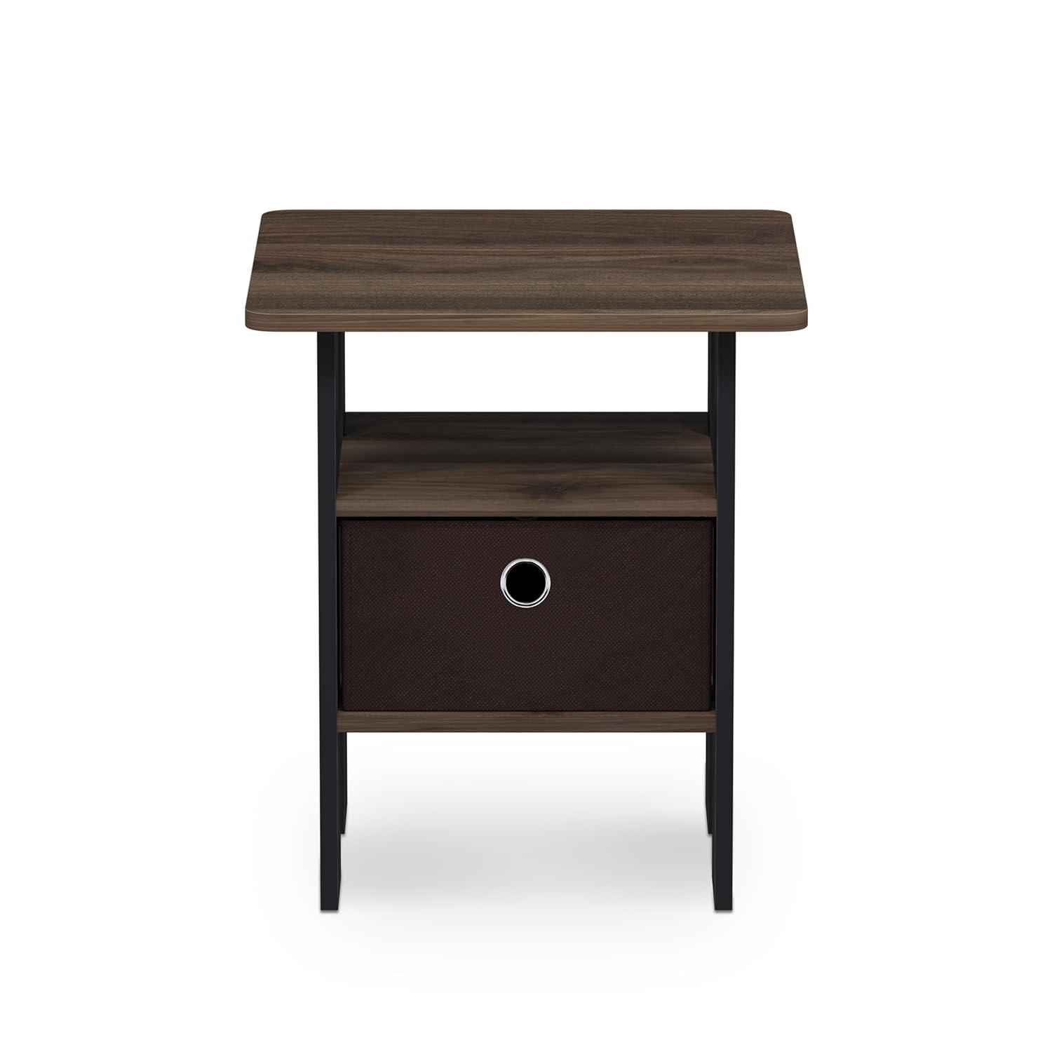 Furinno Andrey End Table Night Stand with Bin Drawer, Columbia Walnut/Dark Brown