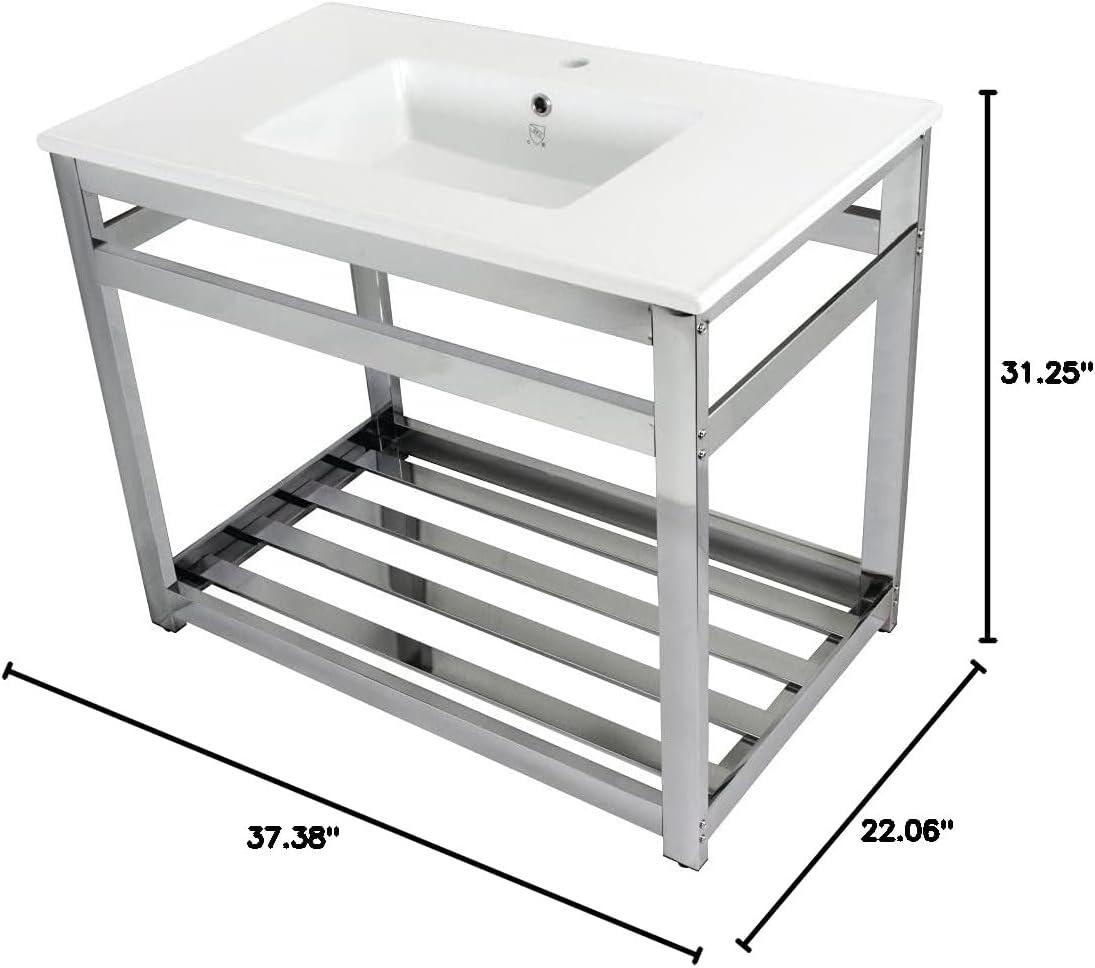 Kingston Brass Quadras 37-Inch Ceramic Console Sink with Steel Base and Shelf (1-Hole)