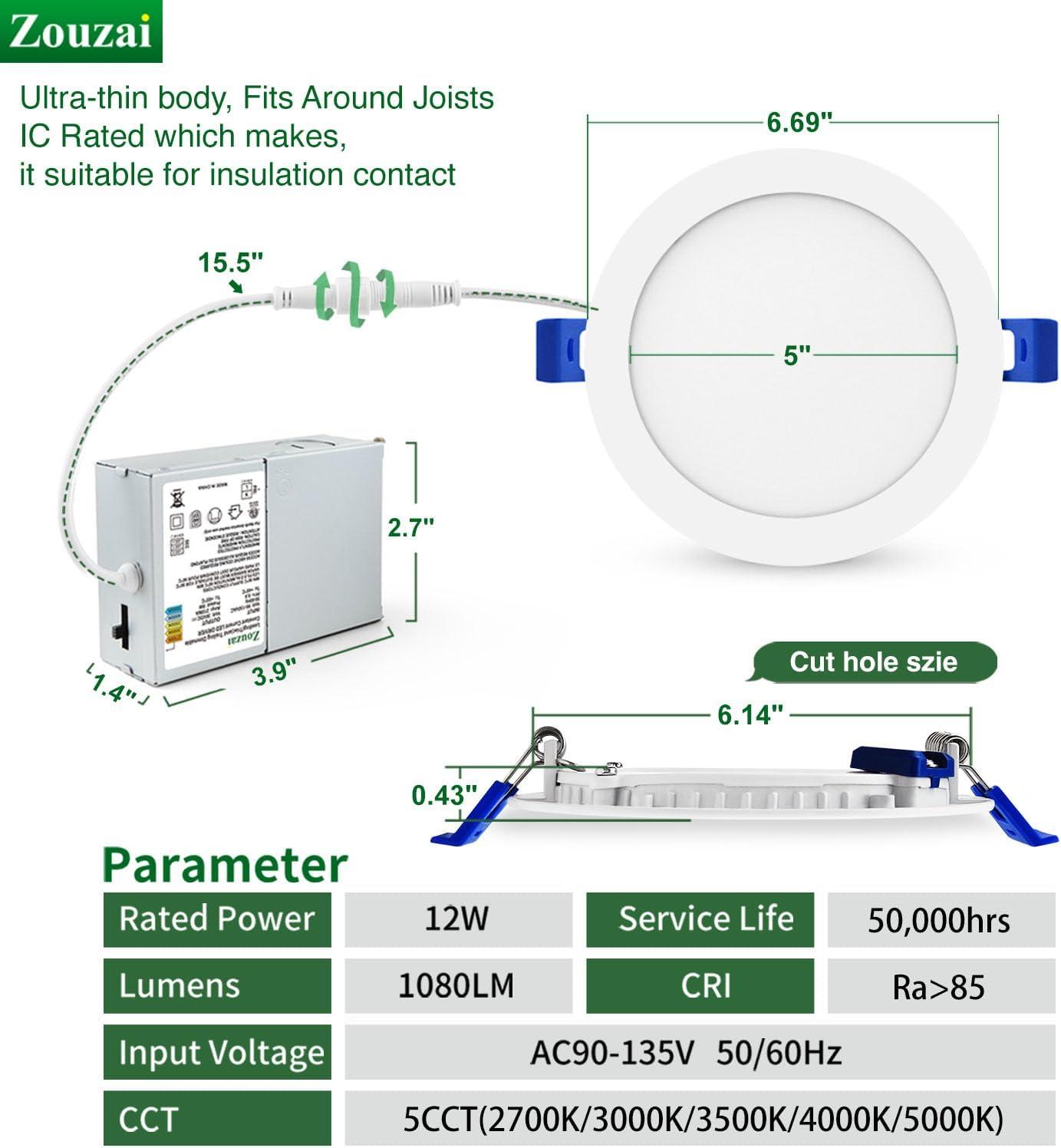 6 Pack 6-Inch White Ultra-Thin LED Recessed Ceiling Lights