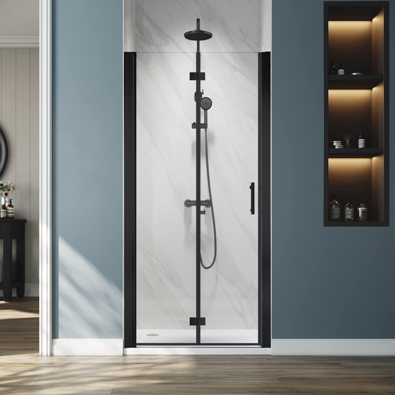 Matte Black Frameless Bifold Glass Shower Door 30" x 72"