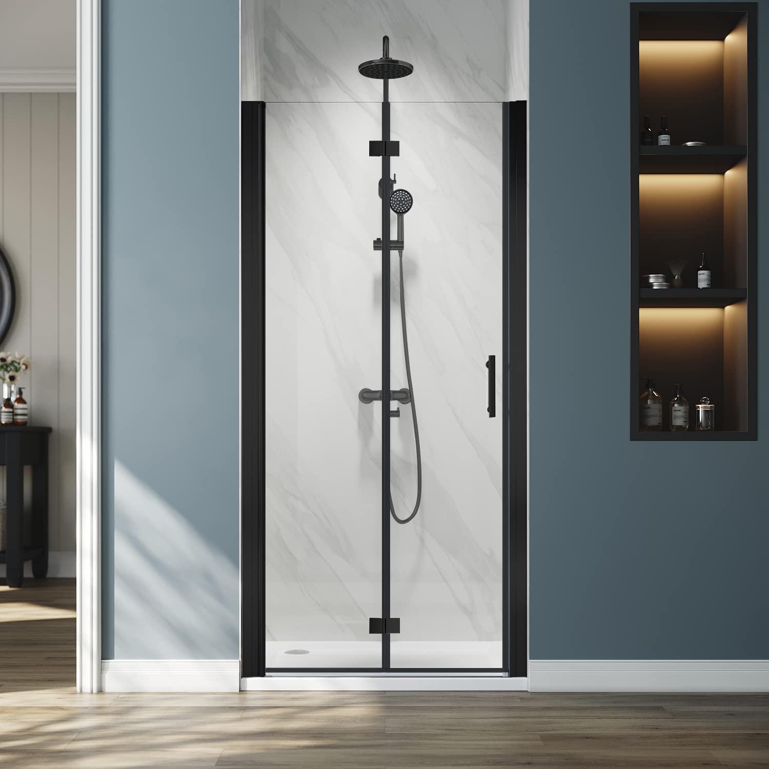 Elegant  Pivot Swing Shower Door Polished Chrome Finish Matte Black 36"W X 72"H Matte