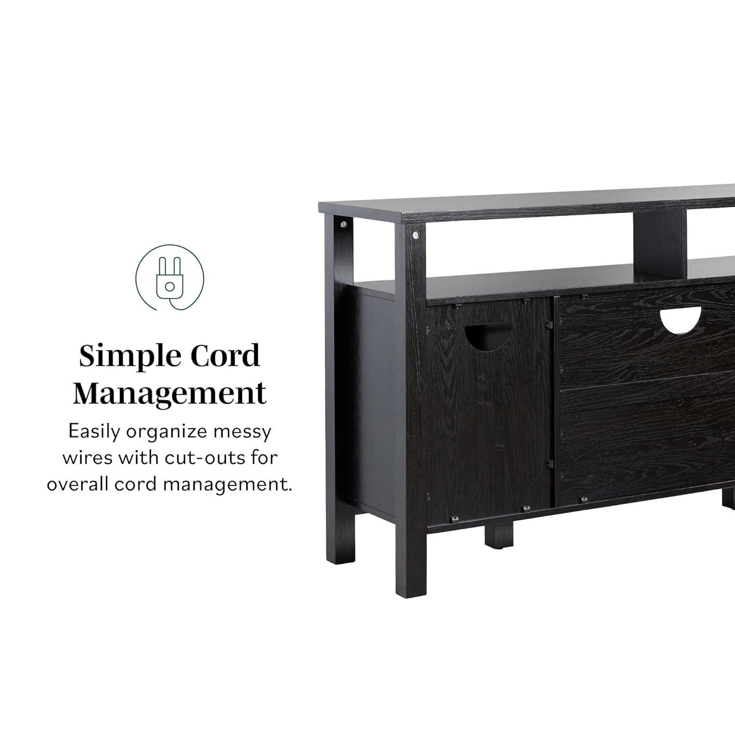 Walker Edison Transitional Wood Glass Door Storage Sideboard 58" - Black