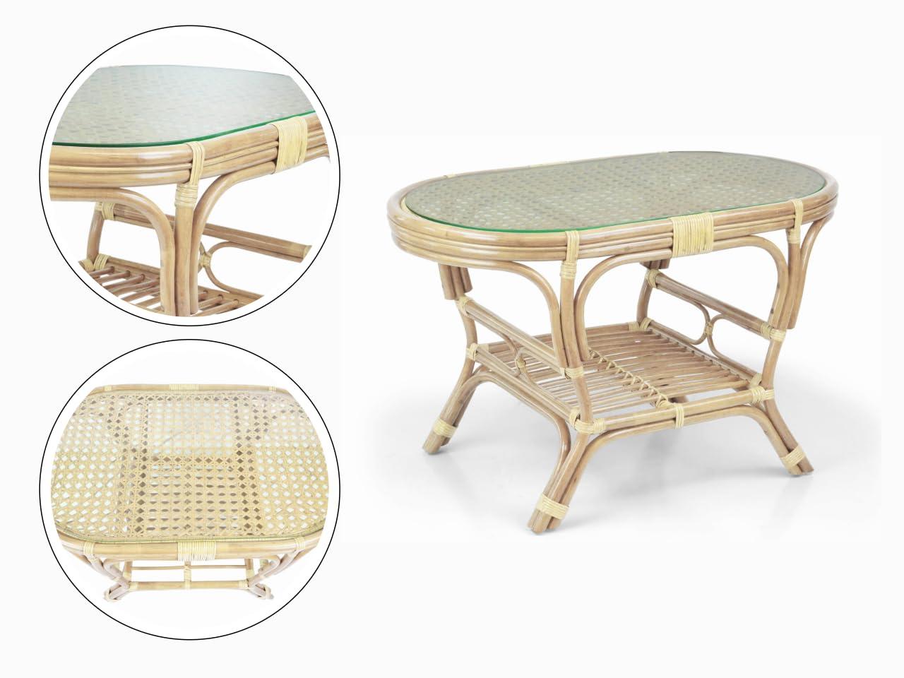 Bay Isle Home™ Malibu Lounge Set Of 4: 2 Natural Rattan Wicker Chairs, Loveseat And Coffee Table W/Glass Handmade, Natural Color