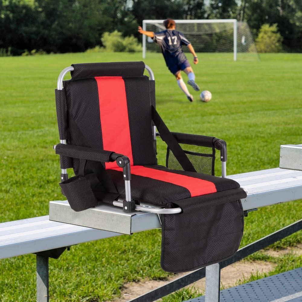 Black and Red Steel Portable Stadium Seat with Armrests