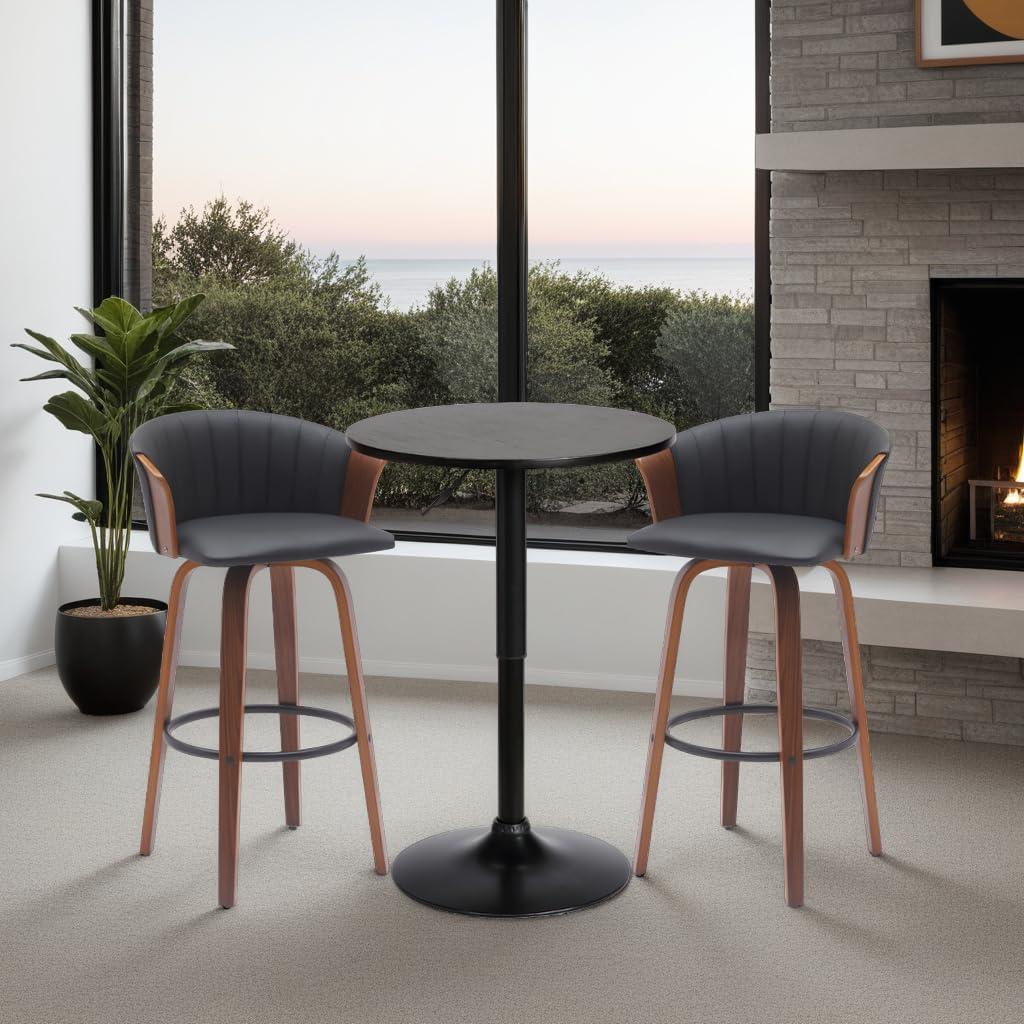 Adjustable Round Black Wood and Metal Bar Table