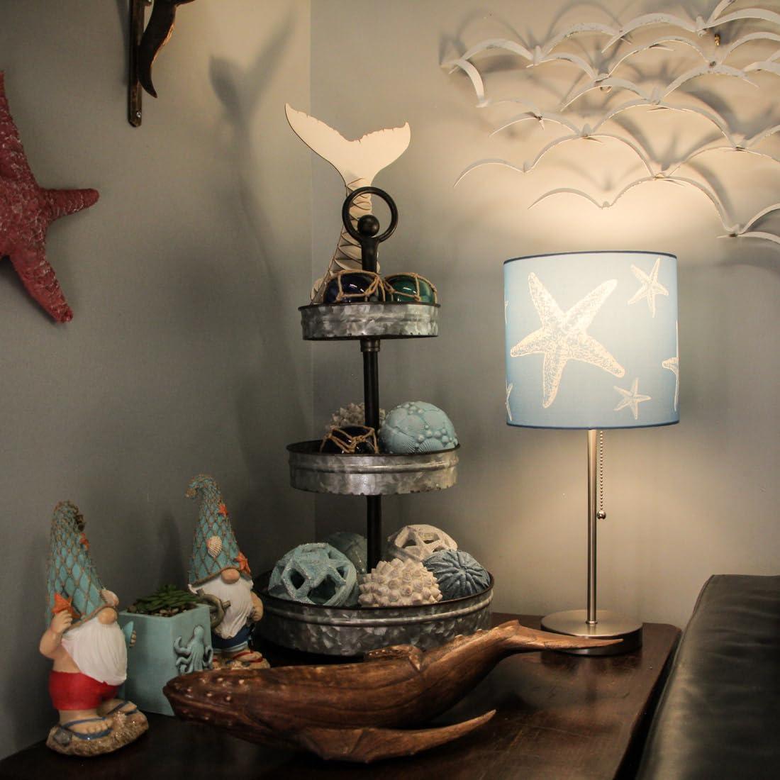 Chesapeake Bay Ltd Zeckos Brushed Nickel Finish Table Lamp Coastal Blue Starfish Shade
