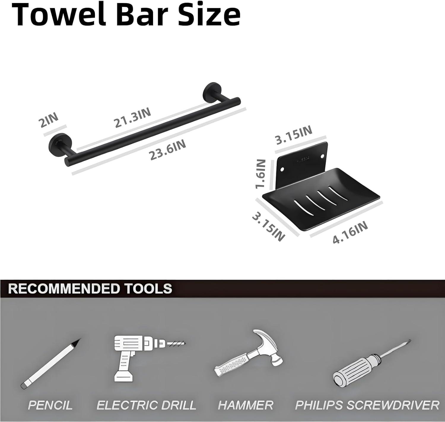 Matte Black 24-Inch Stainless Steel Wall Mounted Towel Bar