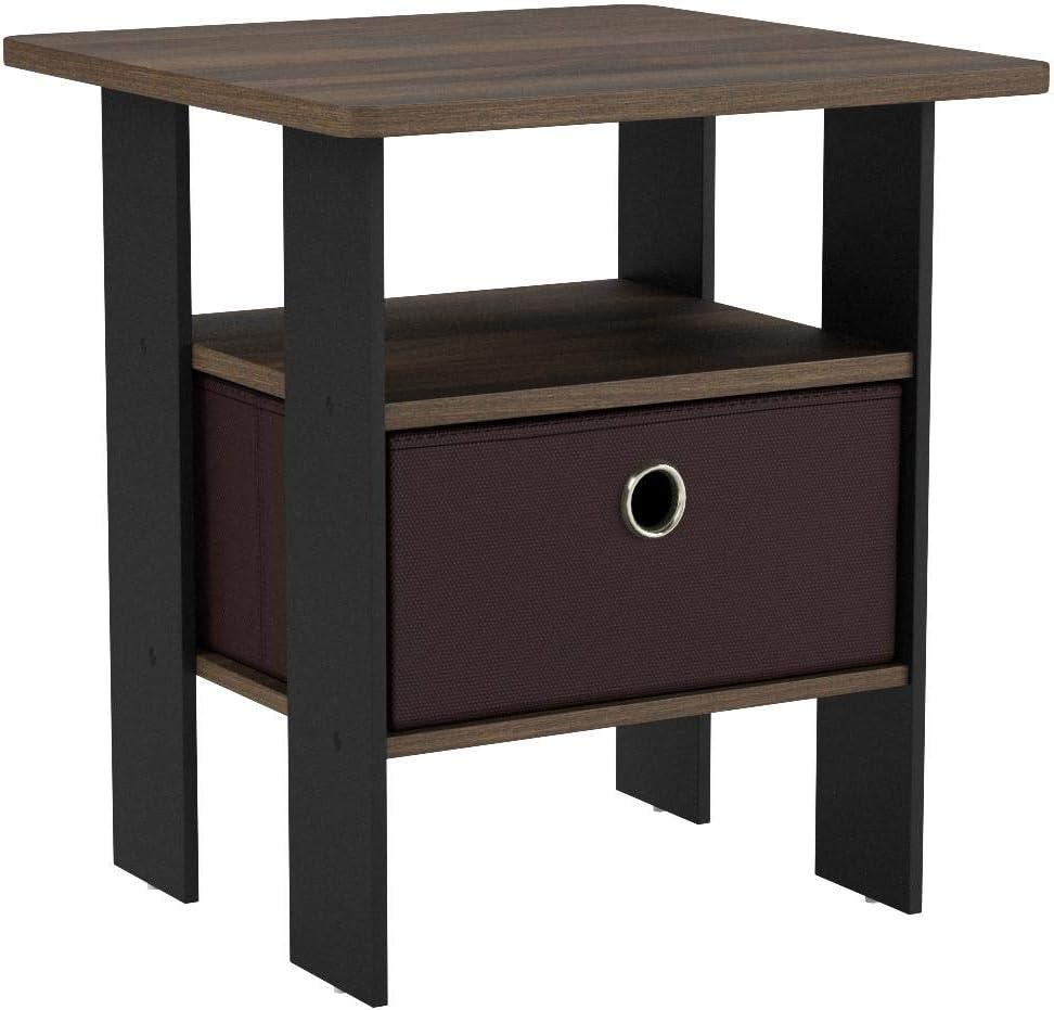 Furinno Andrey End Table Nightstand with Bin Drawer Set of 2, Multiple Colors