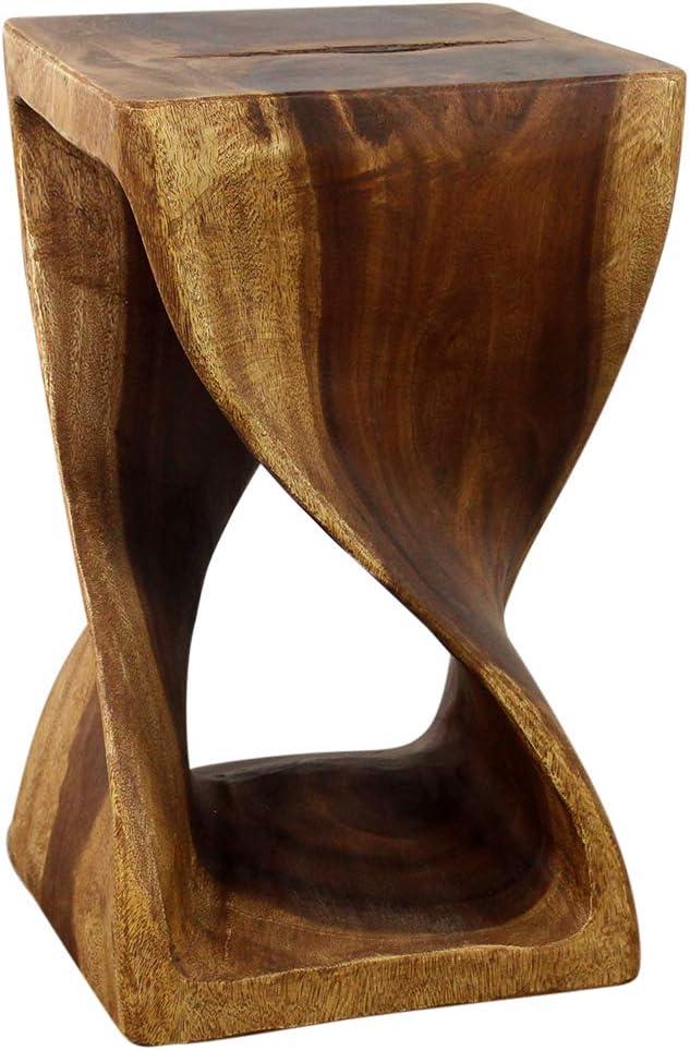 Eco-Friendly Oak Wood Twist Stool - 12"x20" Hand-Carved