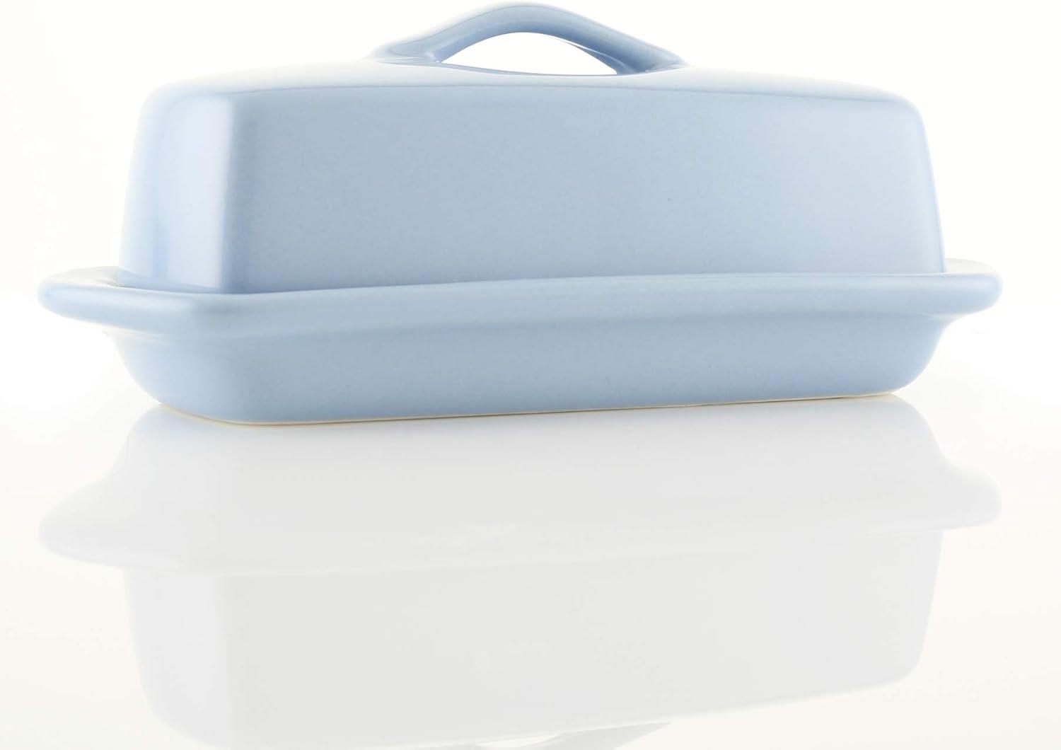 Glacier Blue Stoneware Full-Size Butter Dish with Handle