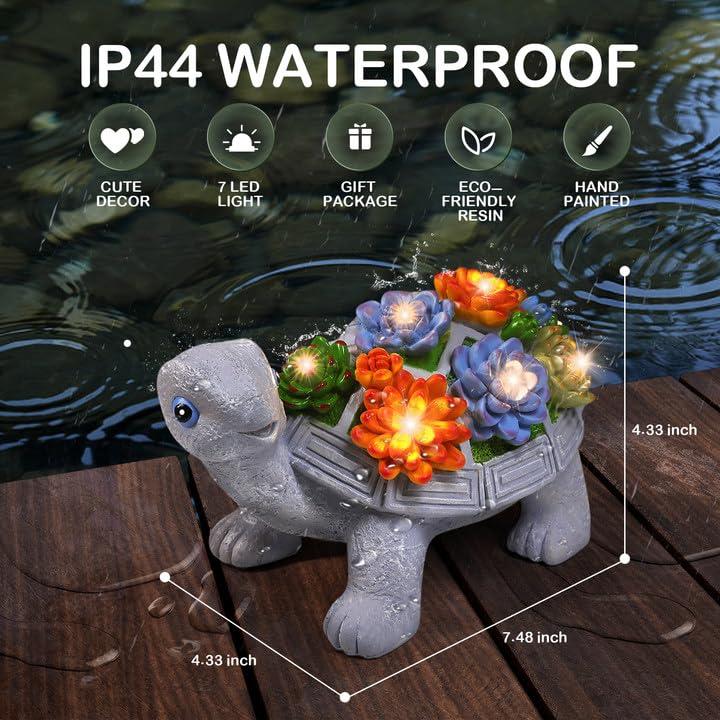 YUNMUTENG Solar Garden Outdoor Statues with Succulent and 7 LED Lights -Decor Tortoise Statue for Patio,Yard Ornament - Unique Housewarming Gifts