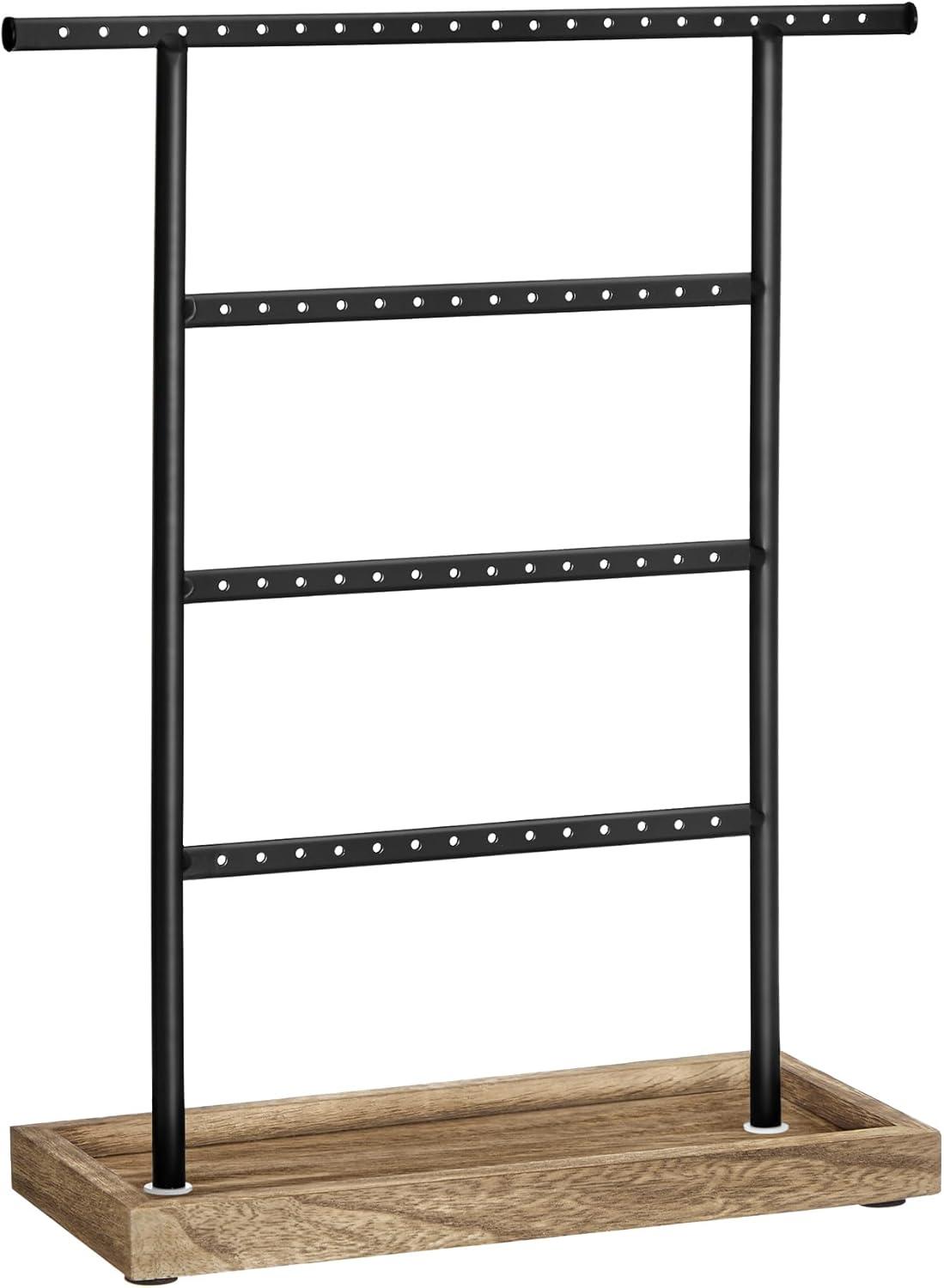 Black Metal and Wood Rectangular Jewelry Stand