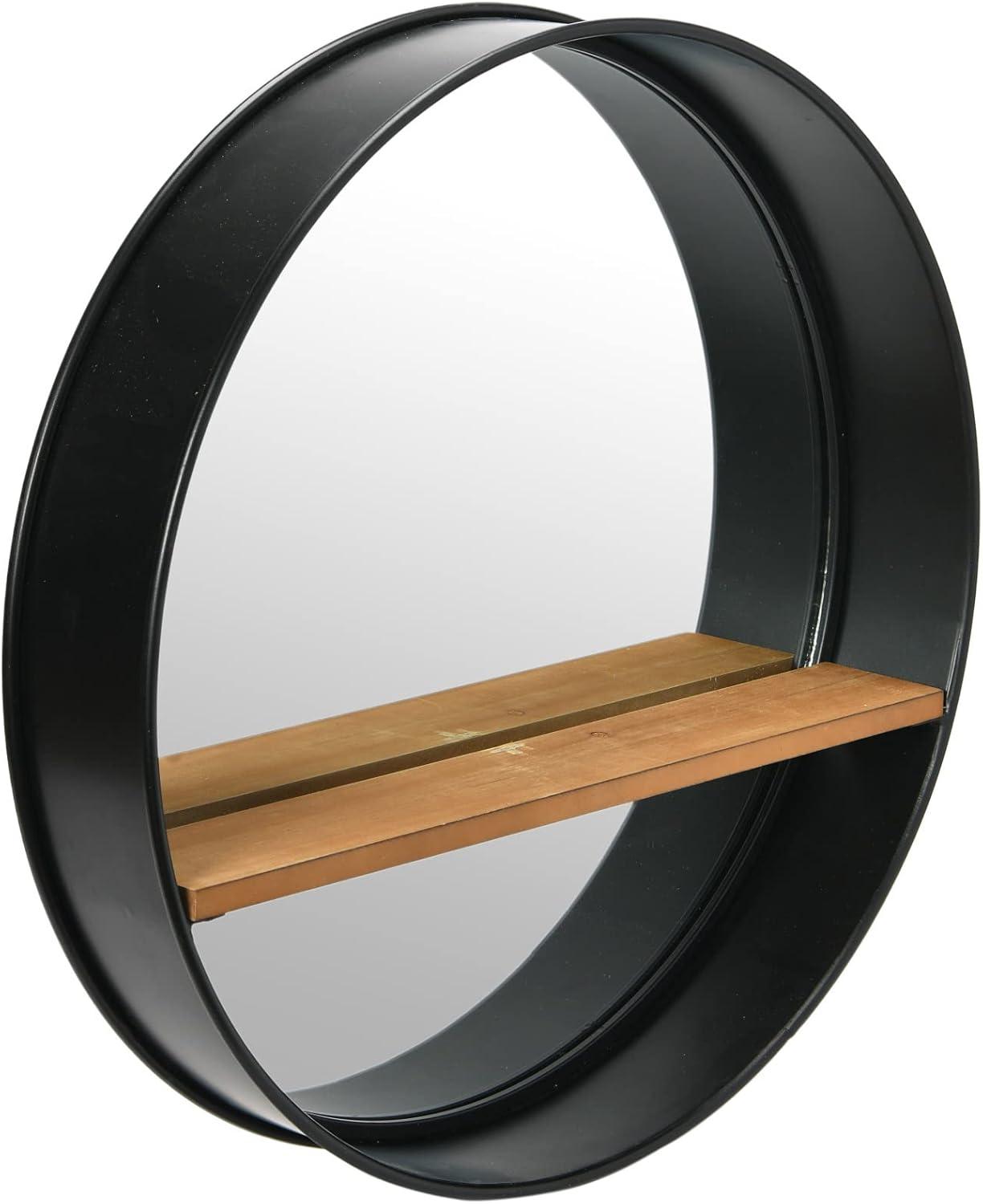 24" Metal/Wood Wall Mirror with Shelf Black - 3R Studios: No Assembly, Modern Decor