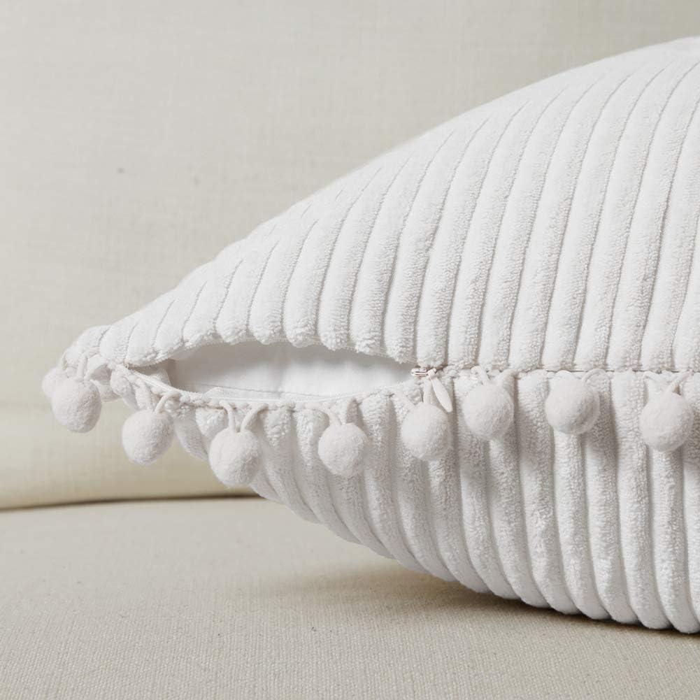 Fancy Homi 2 Packs Boho Decorative Throw Pillow Covers 18x18 Inch for Living Room Couch Bed Sofa, Rustic Modern Farmhouse Home Decor, Soft Corduroy Cream Square Cushion Case 45x45 cm