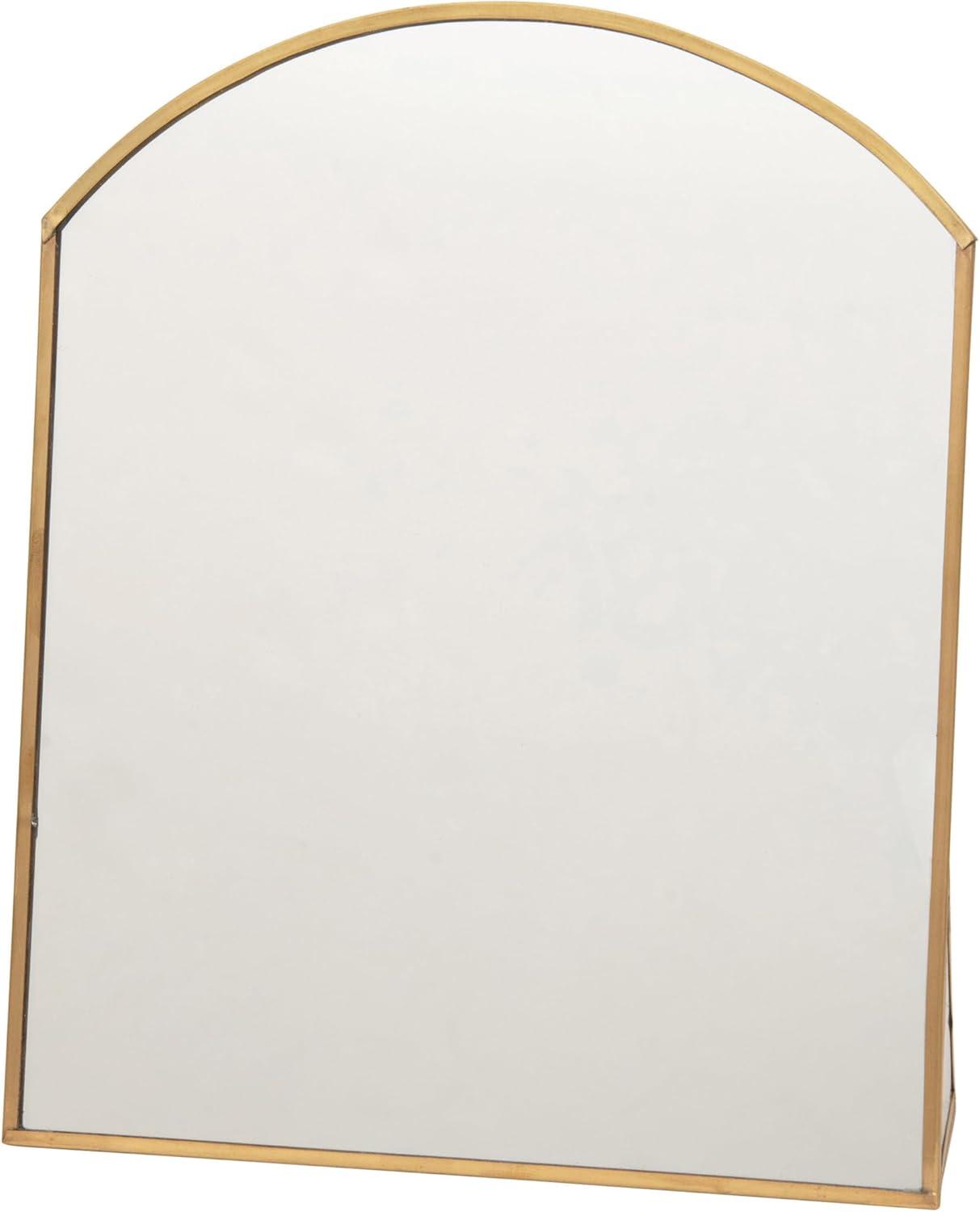 Storied Home Arched Metal Framed Standing Mirror Brass: Sleek Easel Design for Entryway or Makeup Use