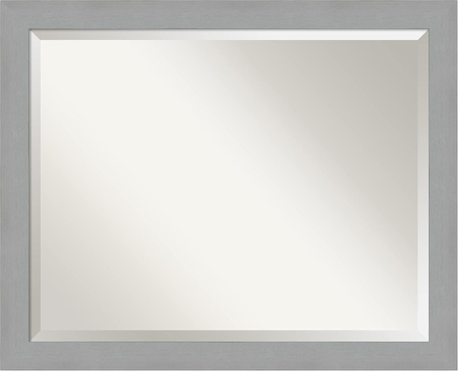 32" x 26" Brushed Nickel Framed Wall Mirror Silver - Amanti Art: Modern Beveled, No Assembly, Wall Mount