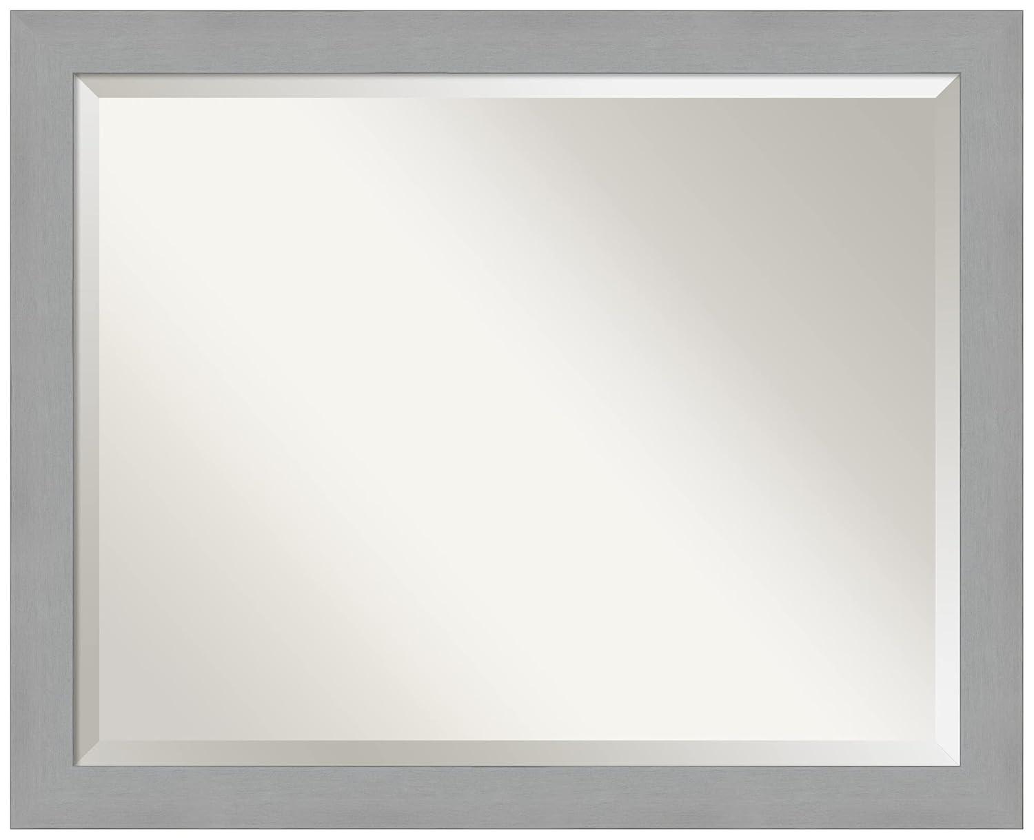 32" x 26" Brushed Nickel Framed Wall Mirror Silver - Amanti Art: Modern Beveled, No Assembly, Wall Mount