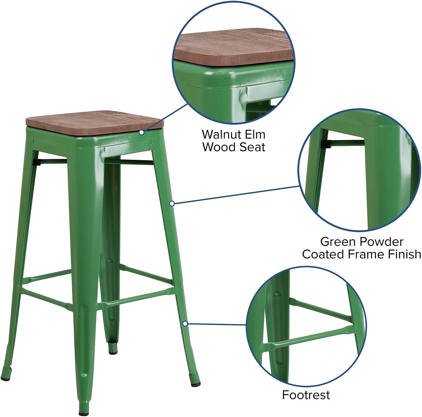 Flash Furniture Margherite 30" High Backless Metal Barstool with Square Wood Seat