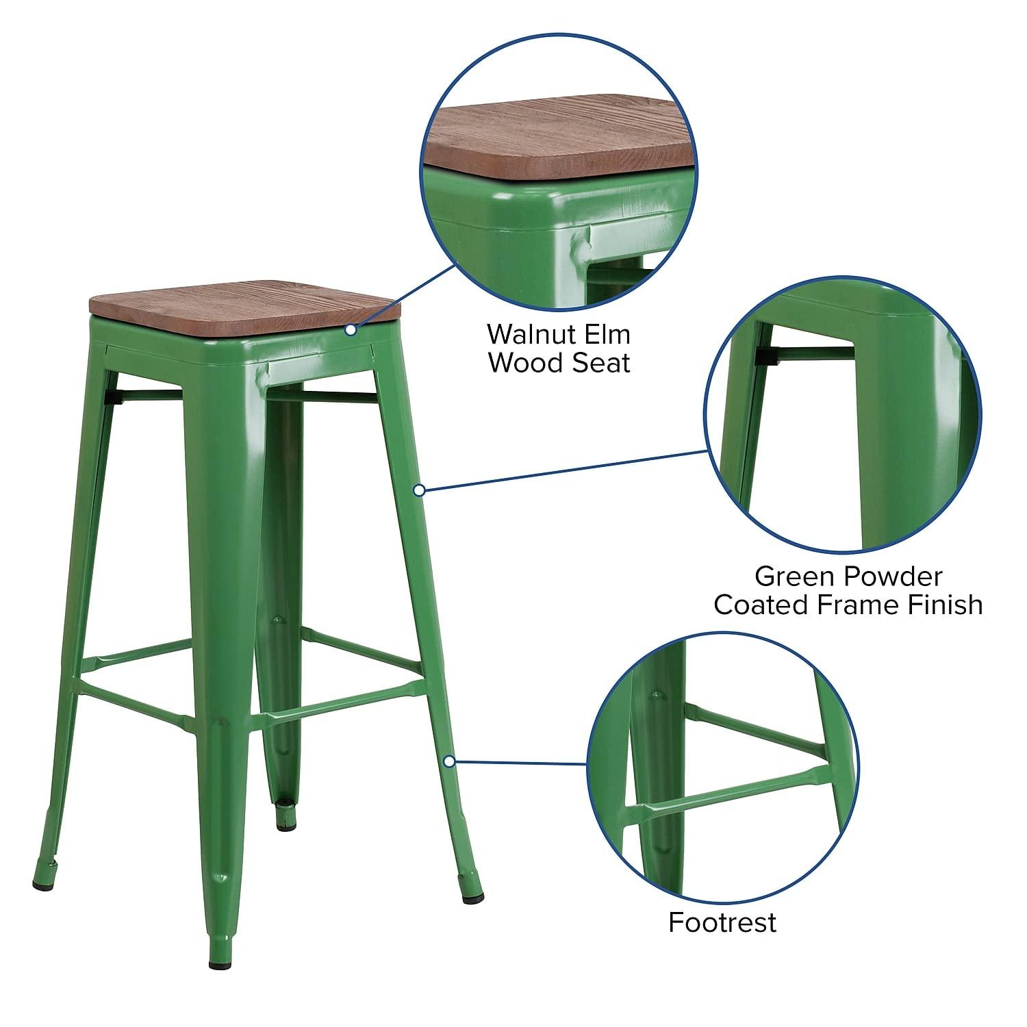 Flash Furniture Margherite 30" High Backless Metal Barstool with Square Wood Seat