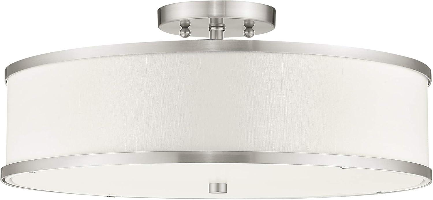 Park Ridge Brushed Nickel 3-Light Semi-Flush Mount with Off-White Shade