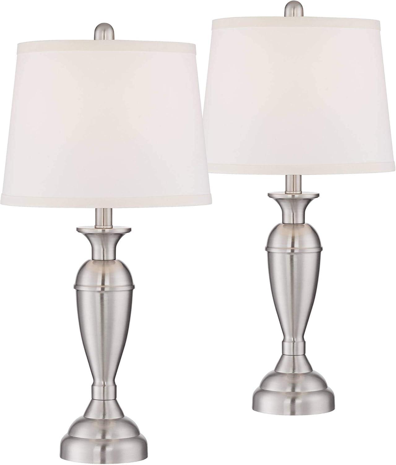 Regency Hill Blair Traditional Table Lamps 25" High Set of 2 Brushed Nickel White Drum Shade for Bedroom Living Room Bedside Nightstand Office Family