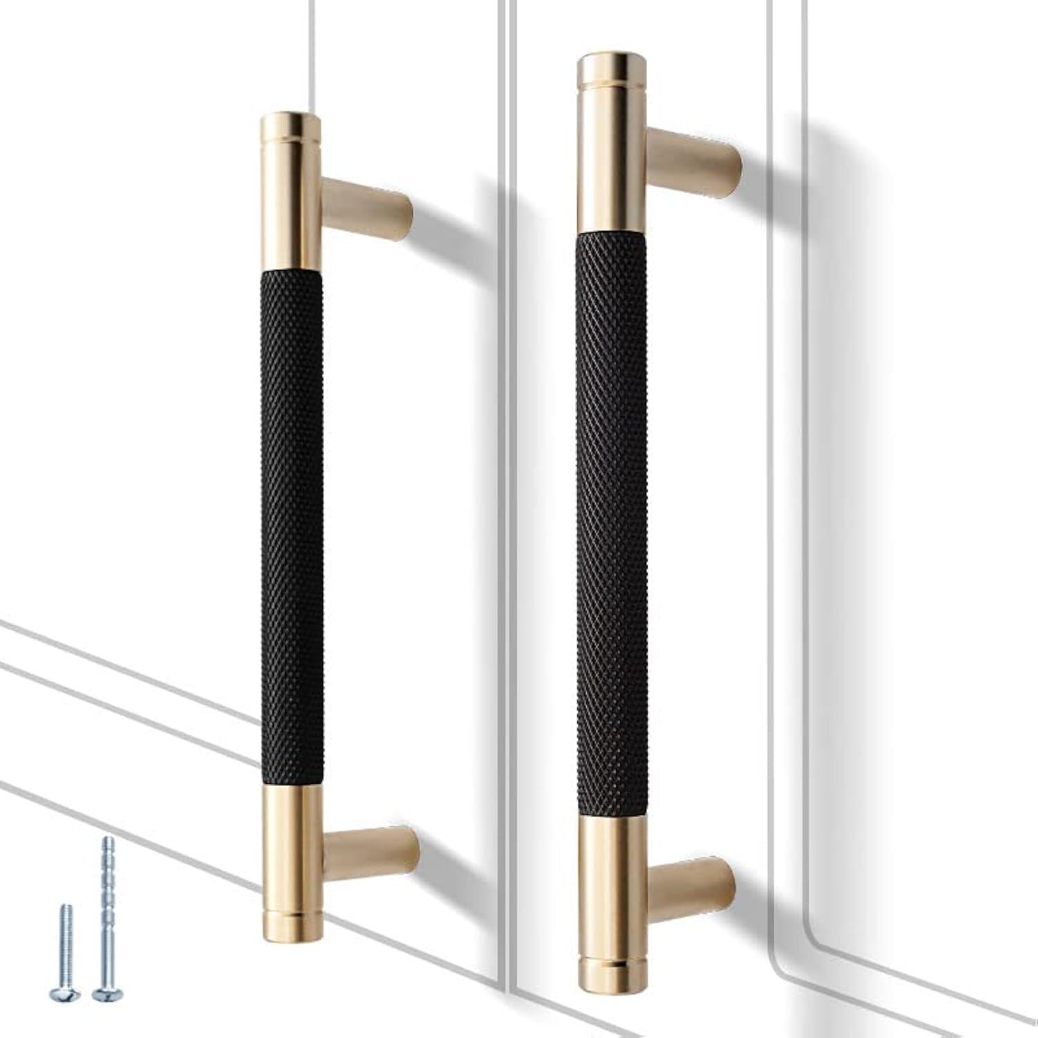 2 Pack 5 Inch 128 mm Knurled Cabinet Handles Cabinet Pulls Aluminum Handles Knurled Drawer Pulls Gold and Black Oxidation Finish with Diamond Pattern 6" Length (5" Hole Center)