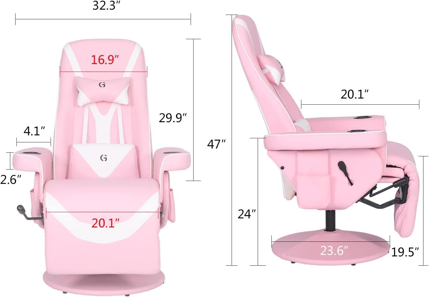 Queen Throne Video Gaming Chair Ergonomic Recliner Racing Chair, High Back Swivel Chair with Footrest and Adjustable Backrest, Lumbar Support, Headrest and Cupholders, Pink White