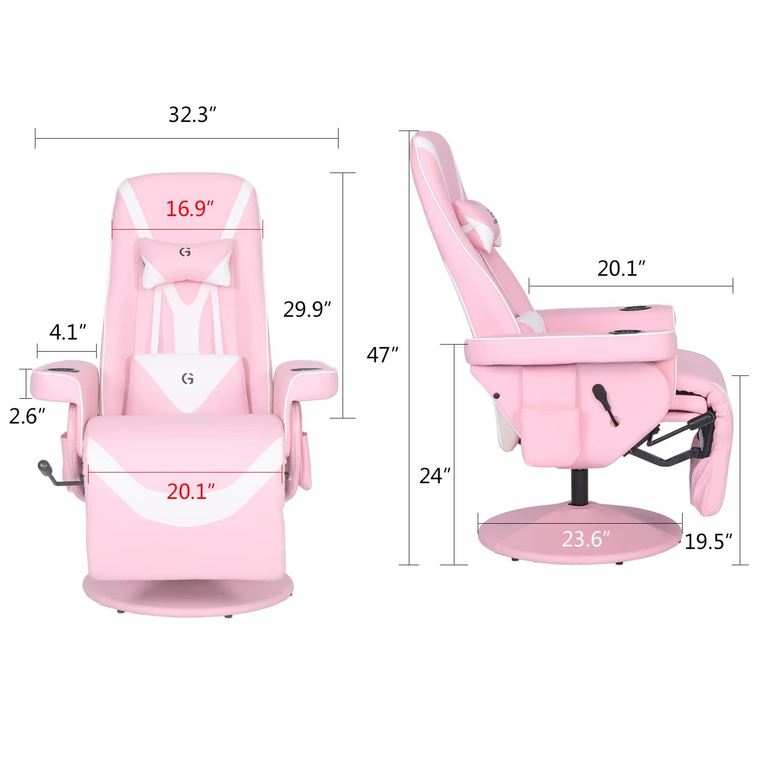 Queen Throne Video Gaming Chair Ergonomic Recliner Racing Chair, High Back Swivel Chair with Footrest and Adjustable Backrest, Lumbar Support, Headrest and Cupholders, Pink White