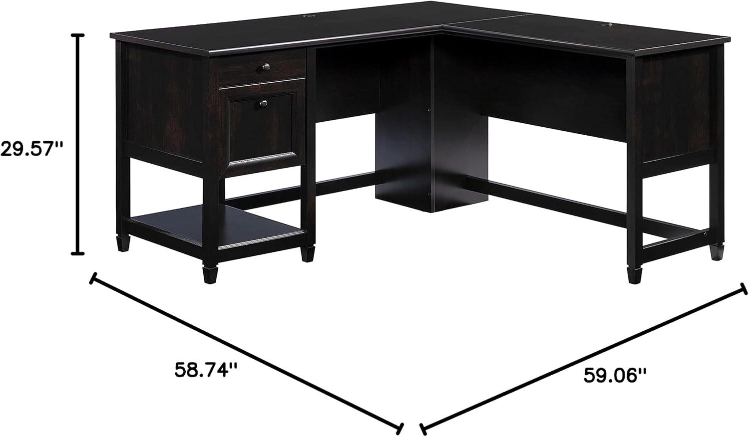 Edge Water2 Drawer L Shaped Desk Estate Black - Sauder: Executive Home Office Furniture with File Storage