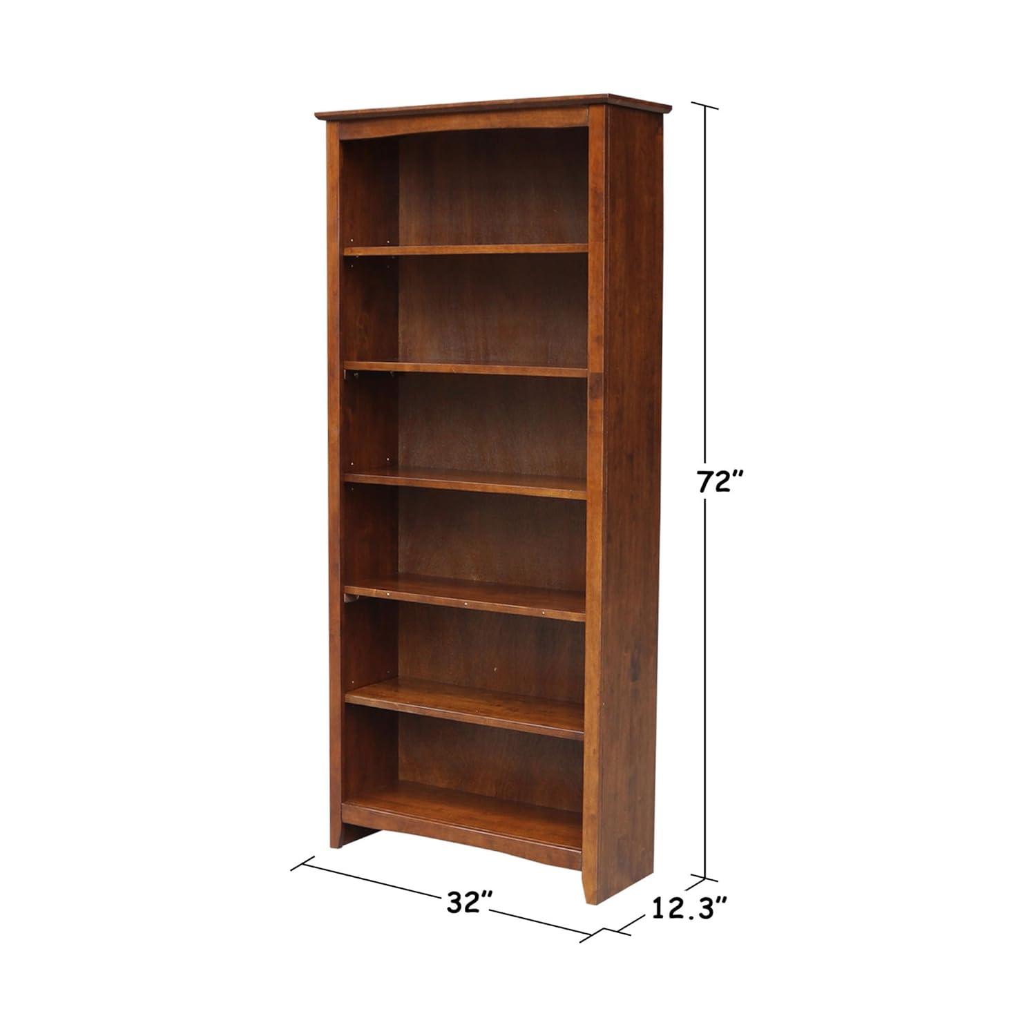 72" Shaker Bookshelf Espresso - International Concepts: Solid Parawood, 6 Fixed Shelves
