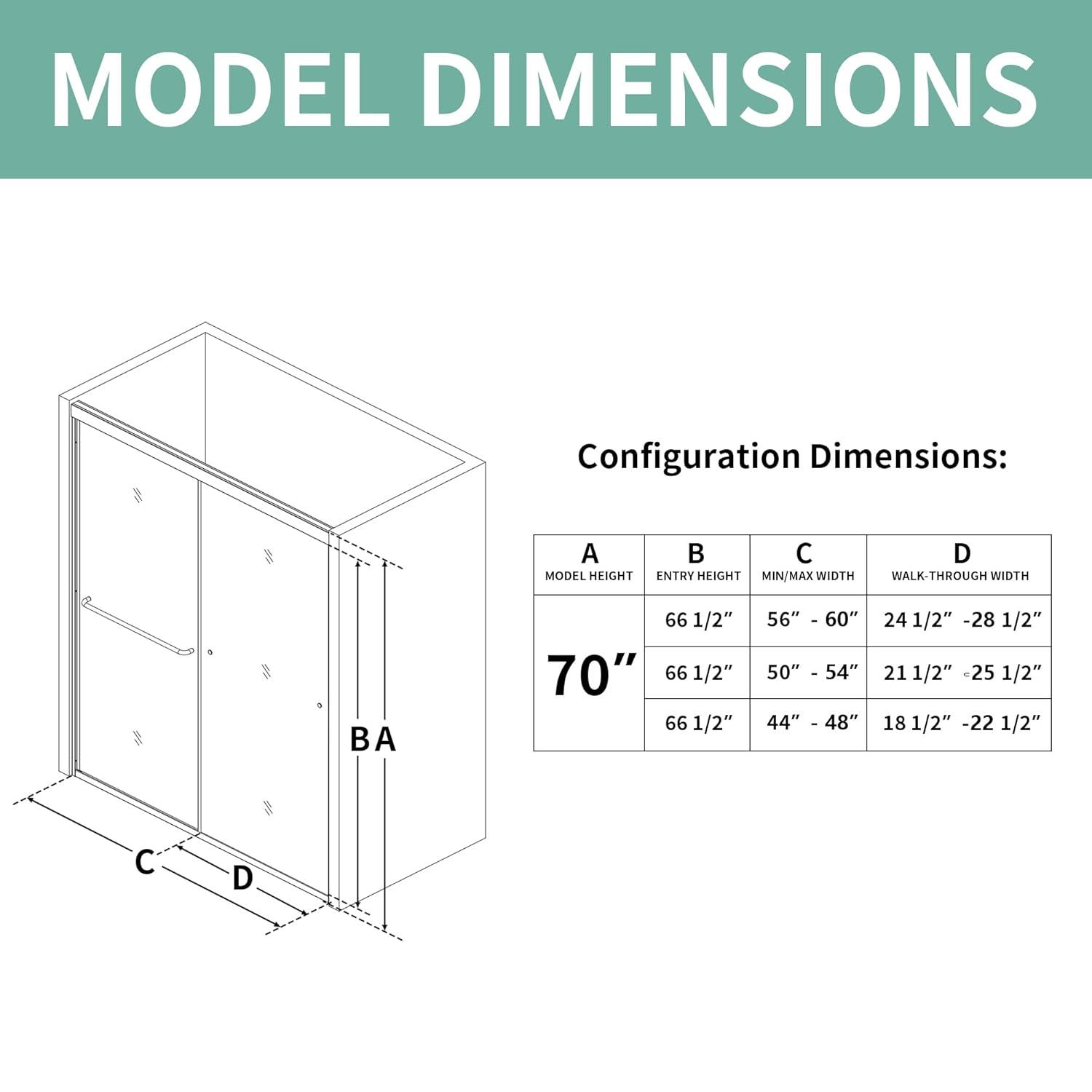 56" -60" W x 70" H Double Sliding Frameless Shower Door with Clear Glass