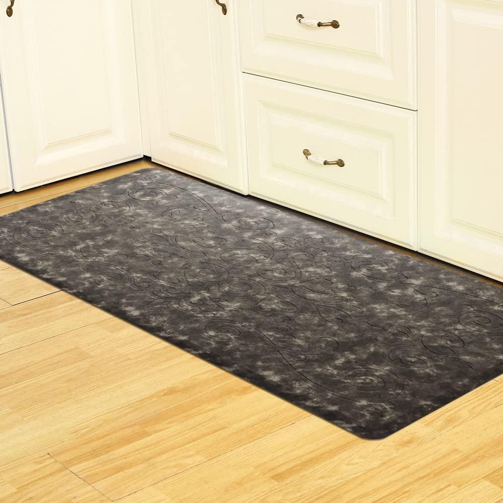 J&V TEXTILES Medallion Embossed Anti-Fatigue Stain-Resistant Cushioned Floor Mats (17" x 28" Charcoal Gray)