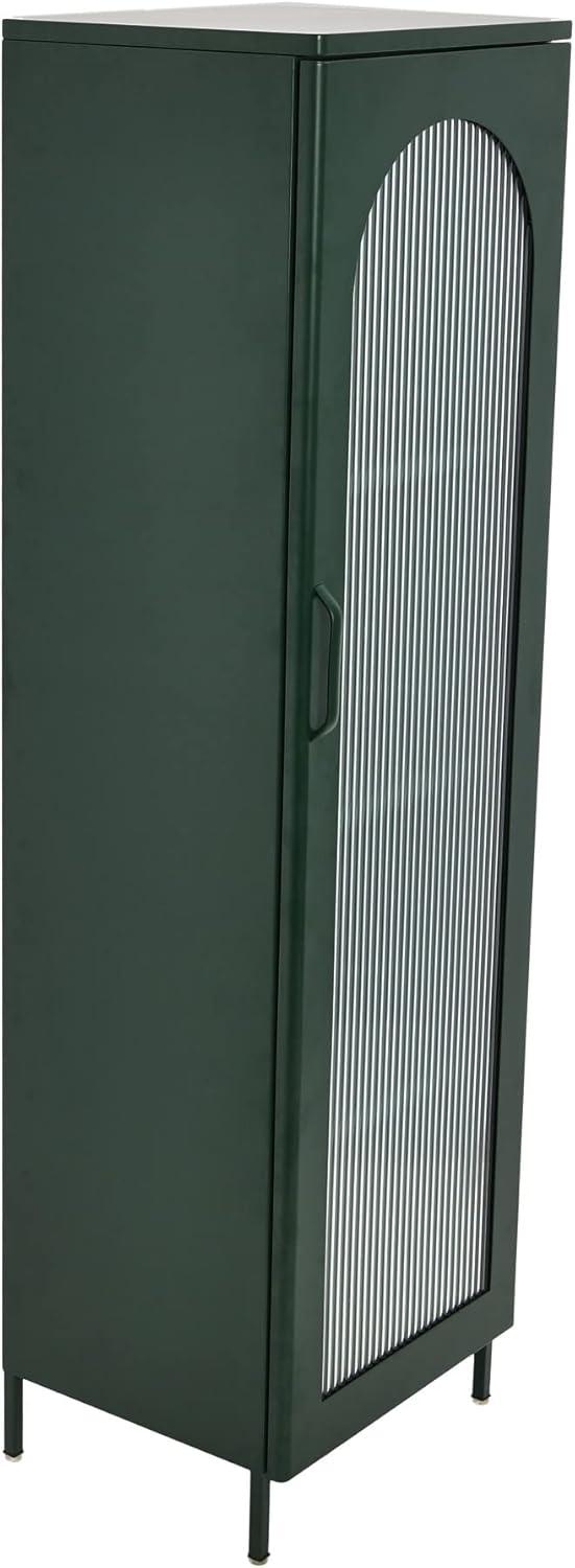 Storied Home Tall Metal Accent Cabinet with 3 Adjustable Storage Shelves and Arched Glass Door