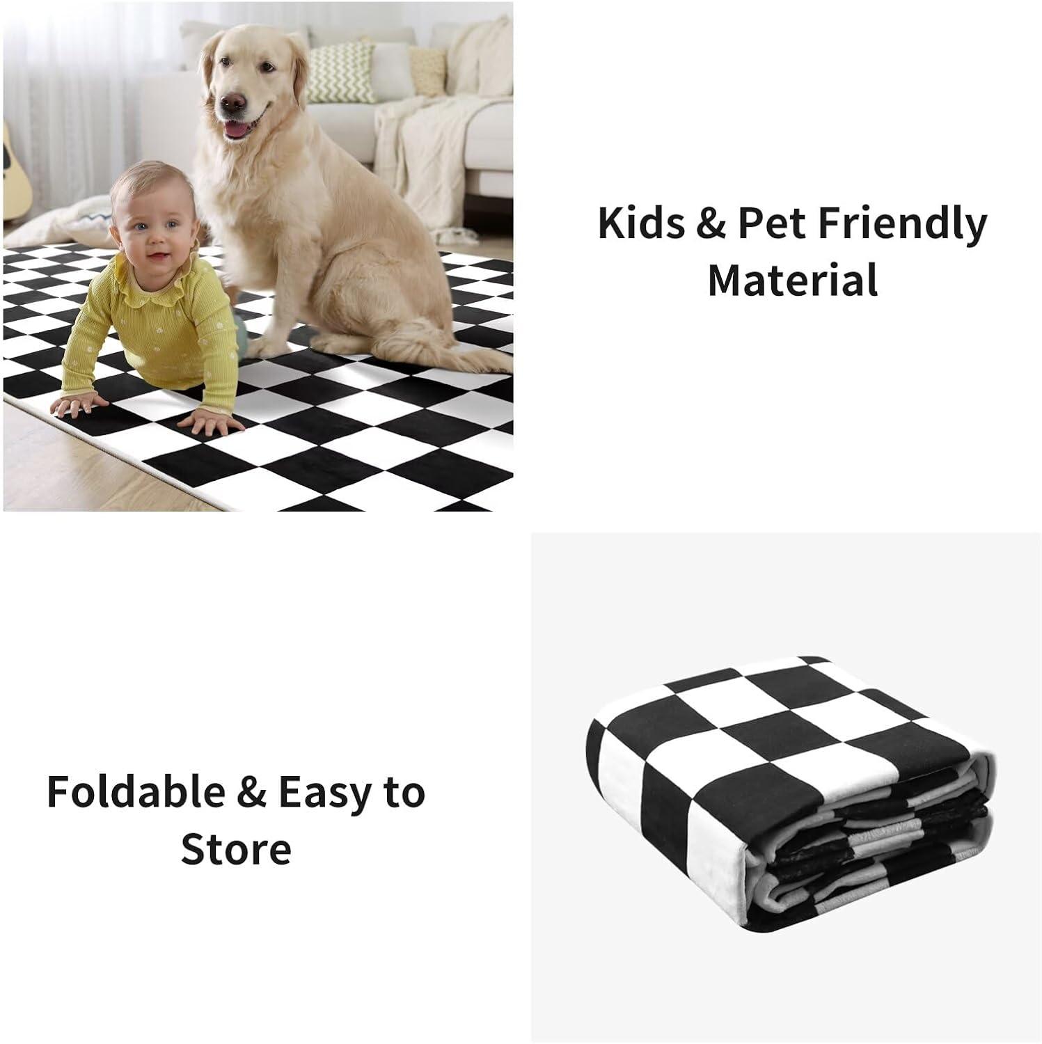 Luxe Weavers Checkered Black and White Geometric 8x10 Area Rug