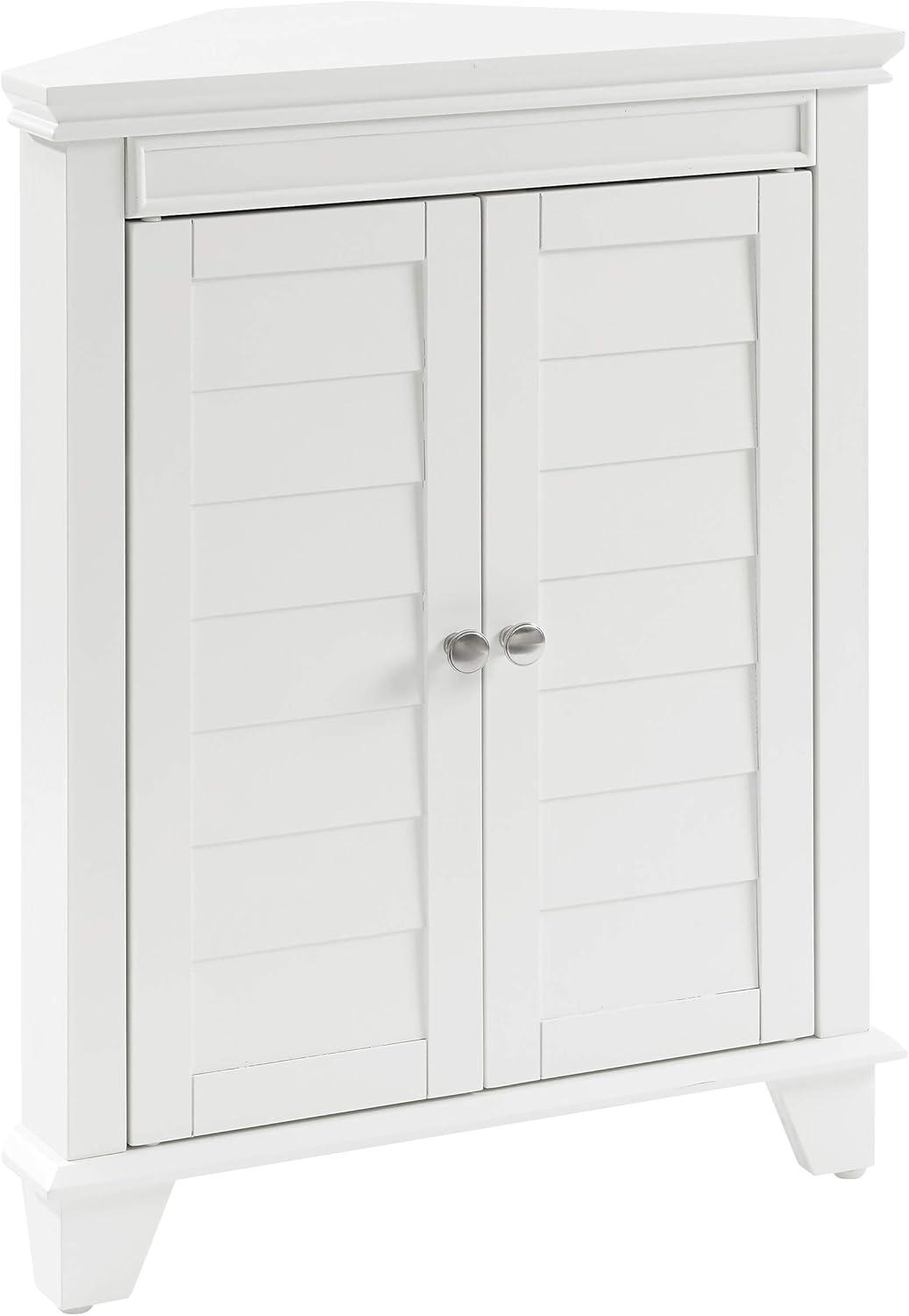 White Wooden Corner Bathroom Cabinet with Adjustable Shelves