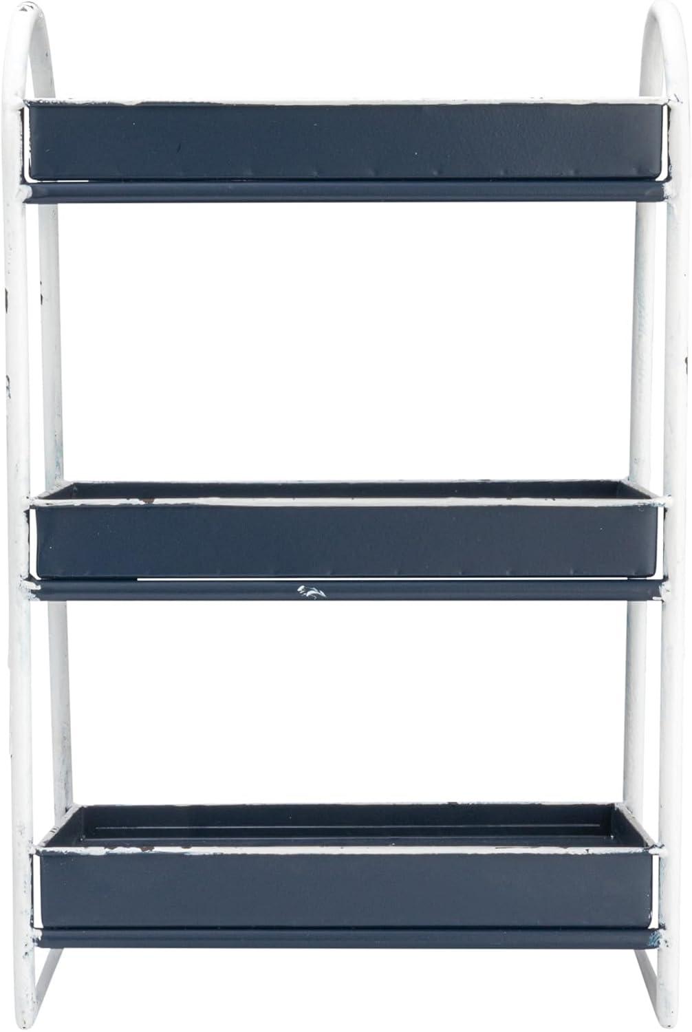 Creative Co-Op Heavily Distressed Navy 3-Tier Metal Tray with White Frame & Rim