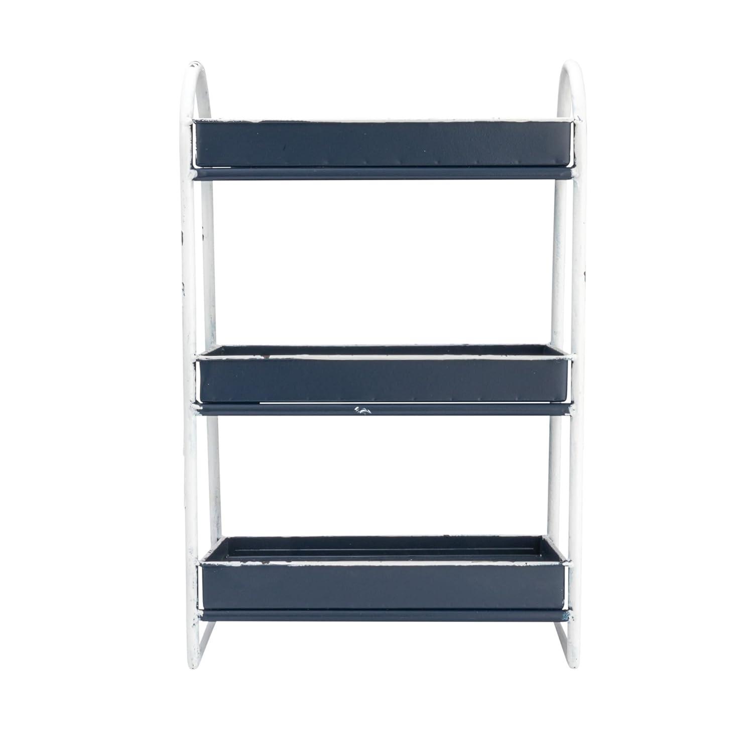Creative Co-Op Heavily Distressed Navy 3-Tier Metal Tray with White Frame & Rim