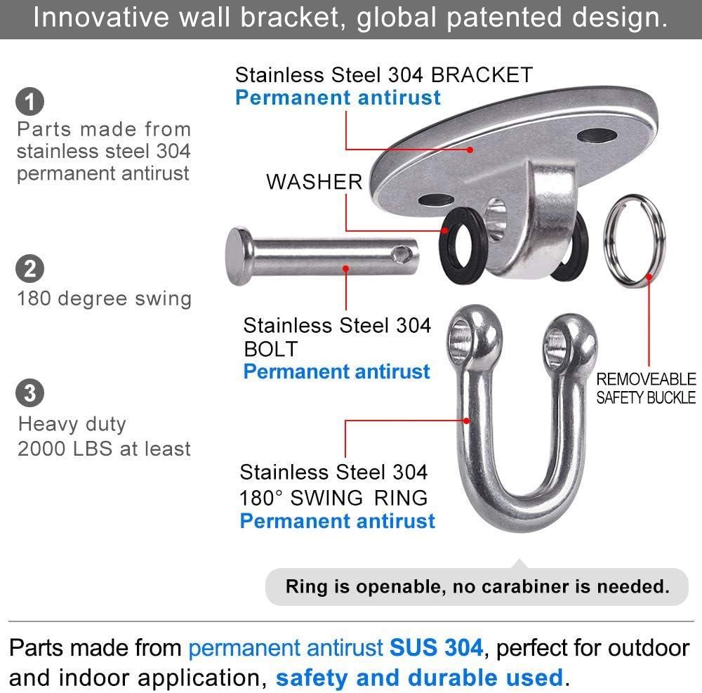 SELEWARE 2 Pieces 2000 lb Capacity Stainless Steel 180° Swing Hangers, Heavy Duty Swing Hooks for Concrete Ceiling Wooden, Hanging Hardware for Por Porch Playground Hammock Gym Swing Sets