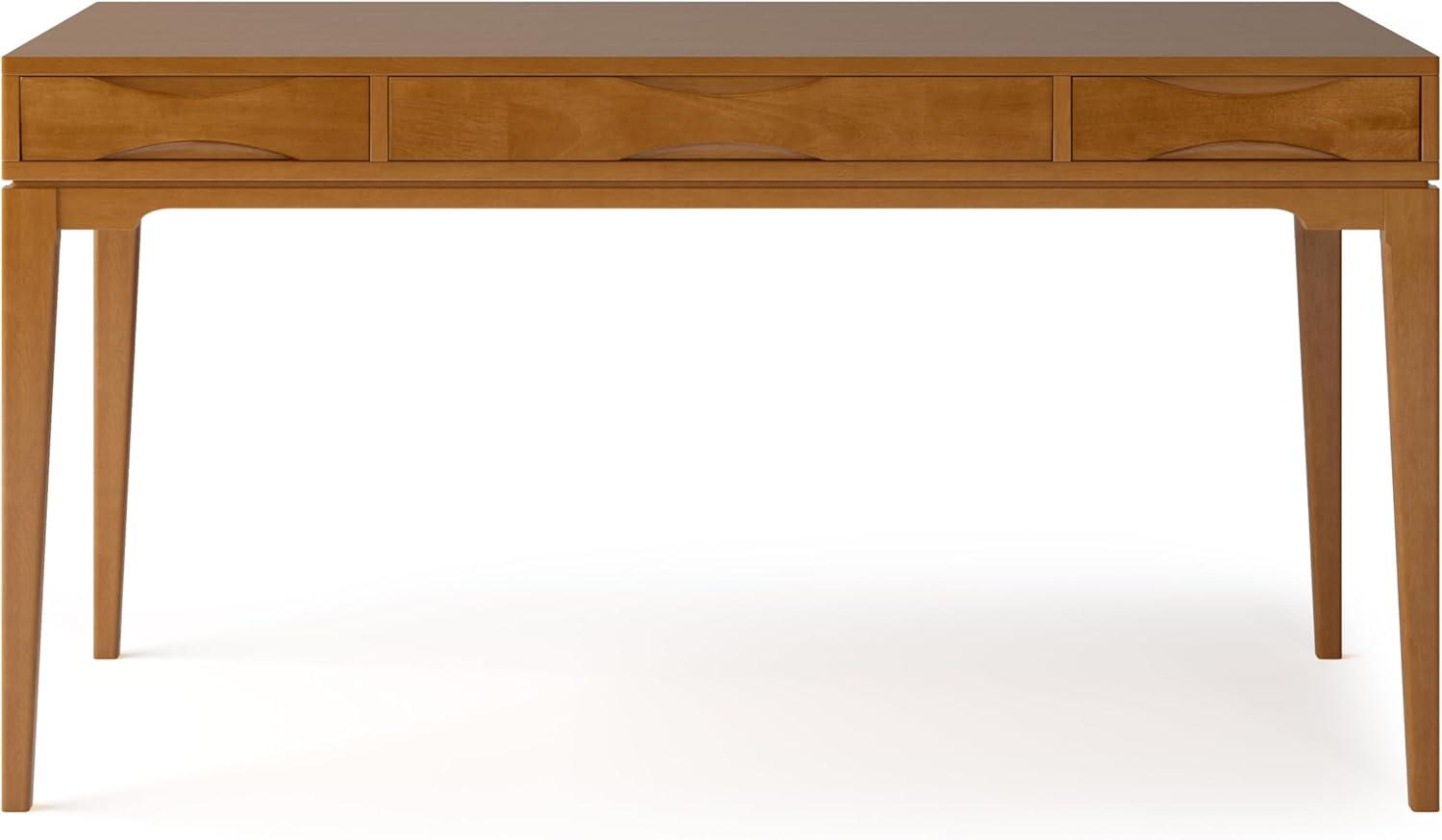 Simpli Home Harper Solid Wood Mid-Century Modern 60" Desk in Light Golden Brown