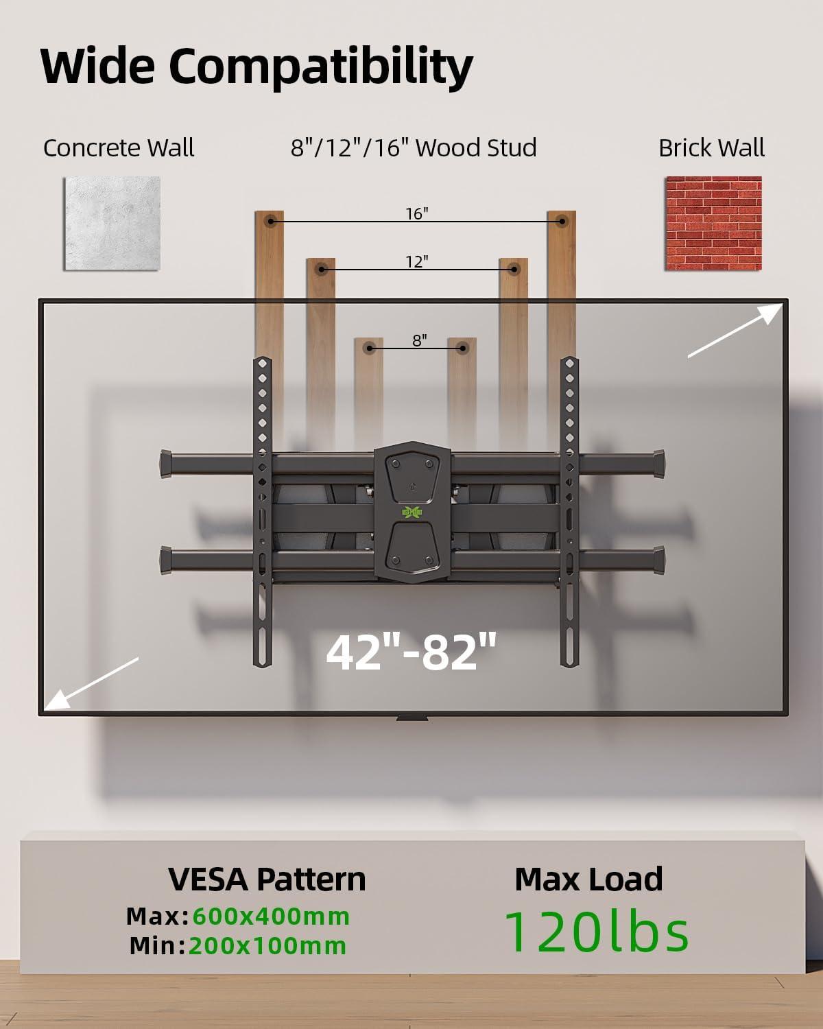 USX Mount Full Motion Black Steel TV Wall Mount for 42-82 Inch TVs