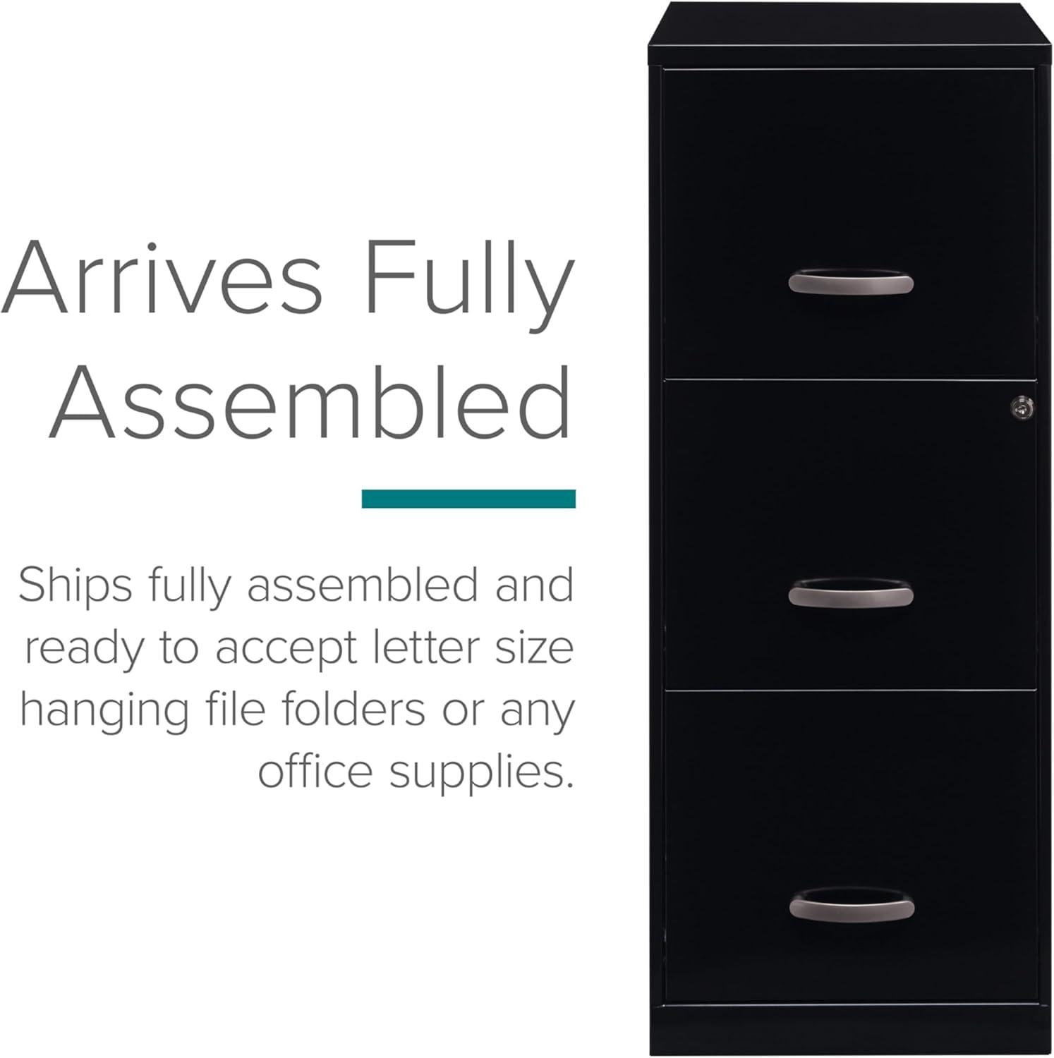 Hirsh Industries Space Solutions File Cabinet 3 Drawer - Black: Vertical Steel Storage, 35.5" Height, GreenGuard Certified