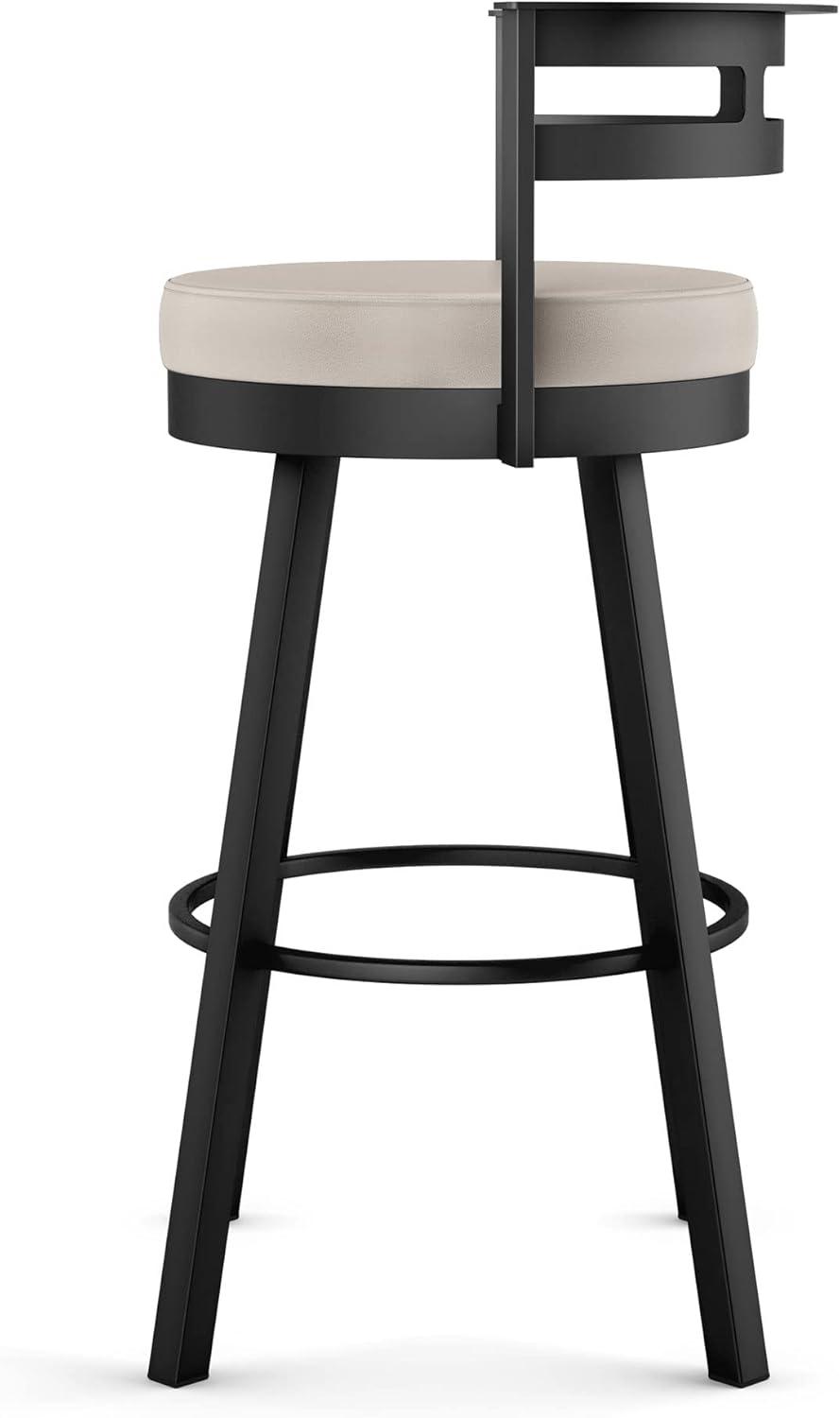 Amisco Render Upholstered Counter Height Barstool Cream/Black: Modern Metal Design, Integrated Armrests, Faux Leather