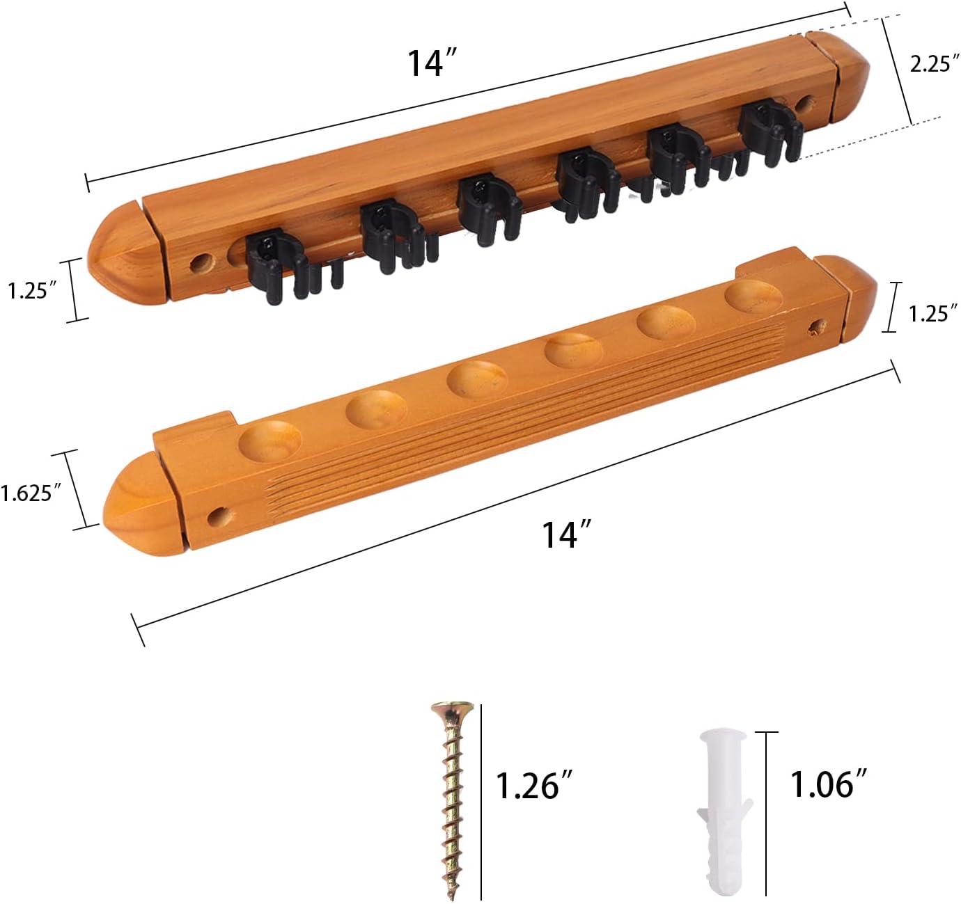 2-Piece Billiard Pool Cue Stick Wall Mounted Rack, Holds 6 Pool Cue Stick