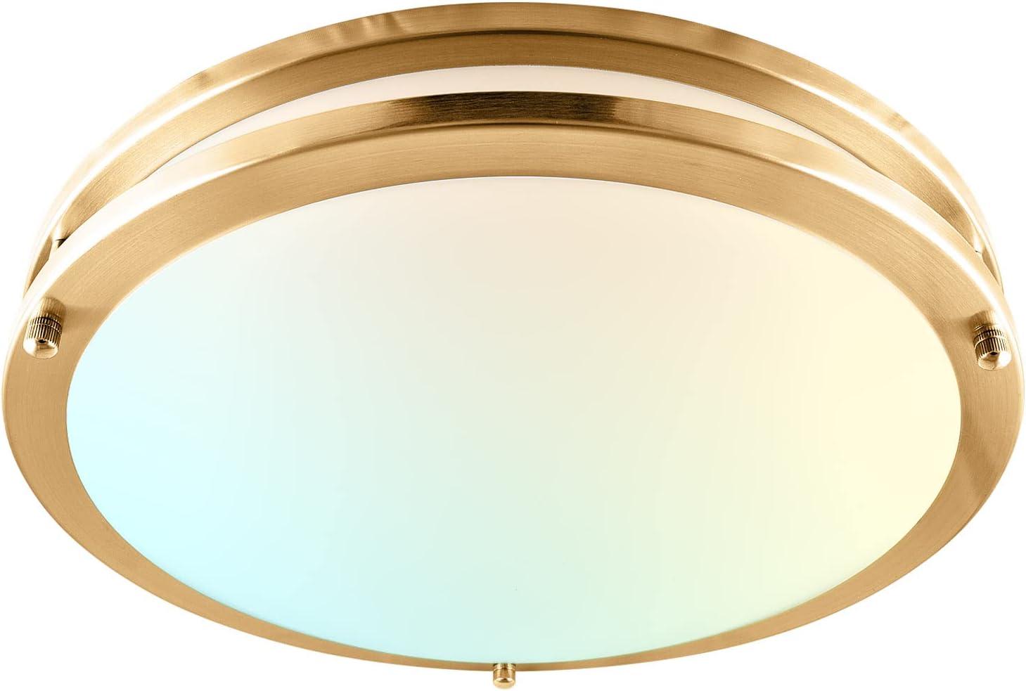 Elegant 14" Brushed Brass LED Flush Mount Ceiling Light with Dimmable 5 Color Options