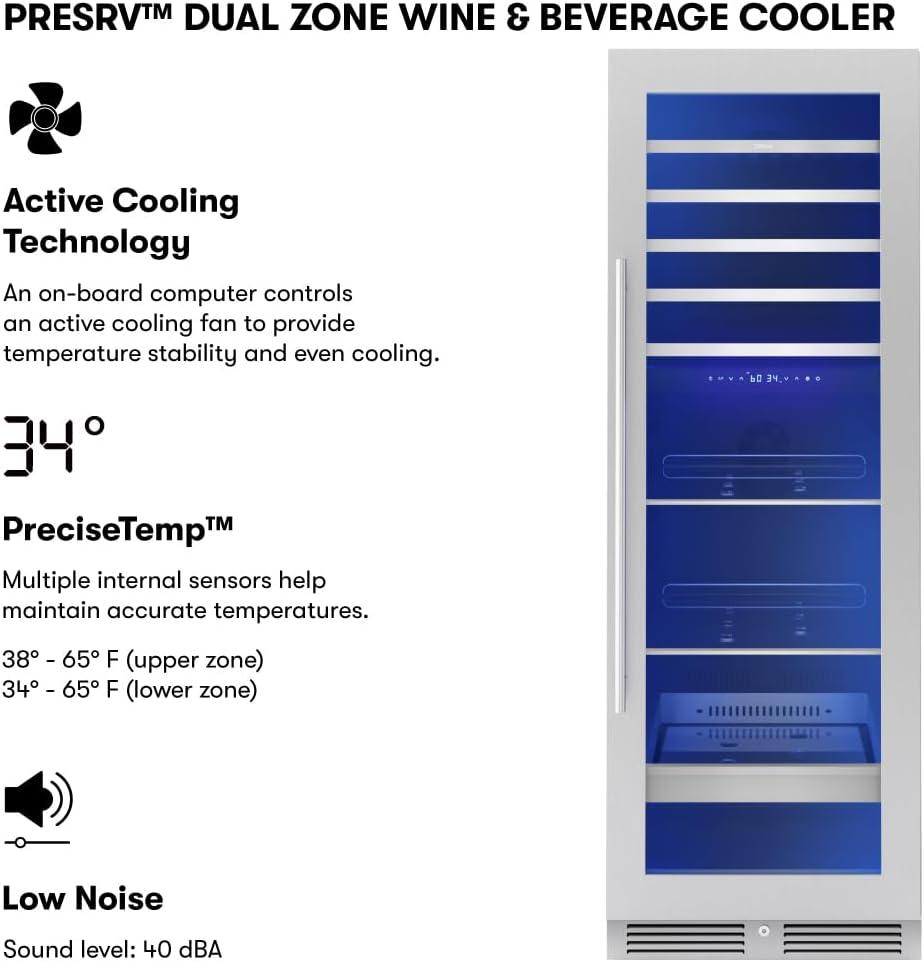 Zephyr 24" Stainless Steel Dual Zone Wine and Beverage Cooler