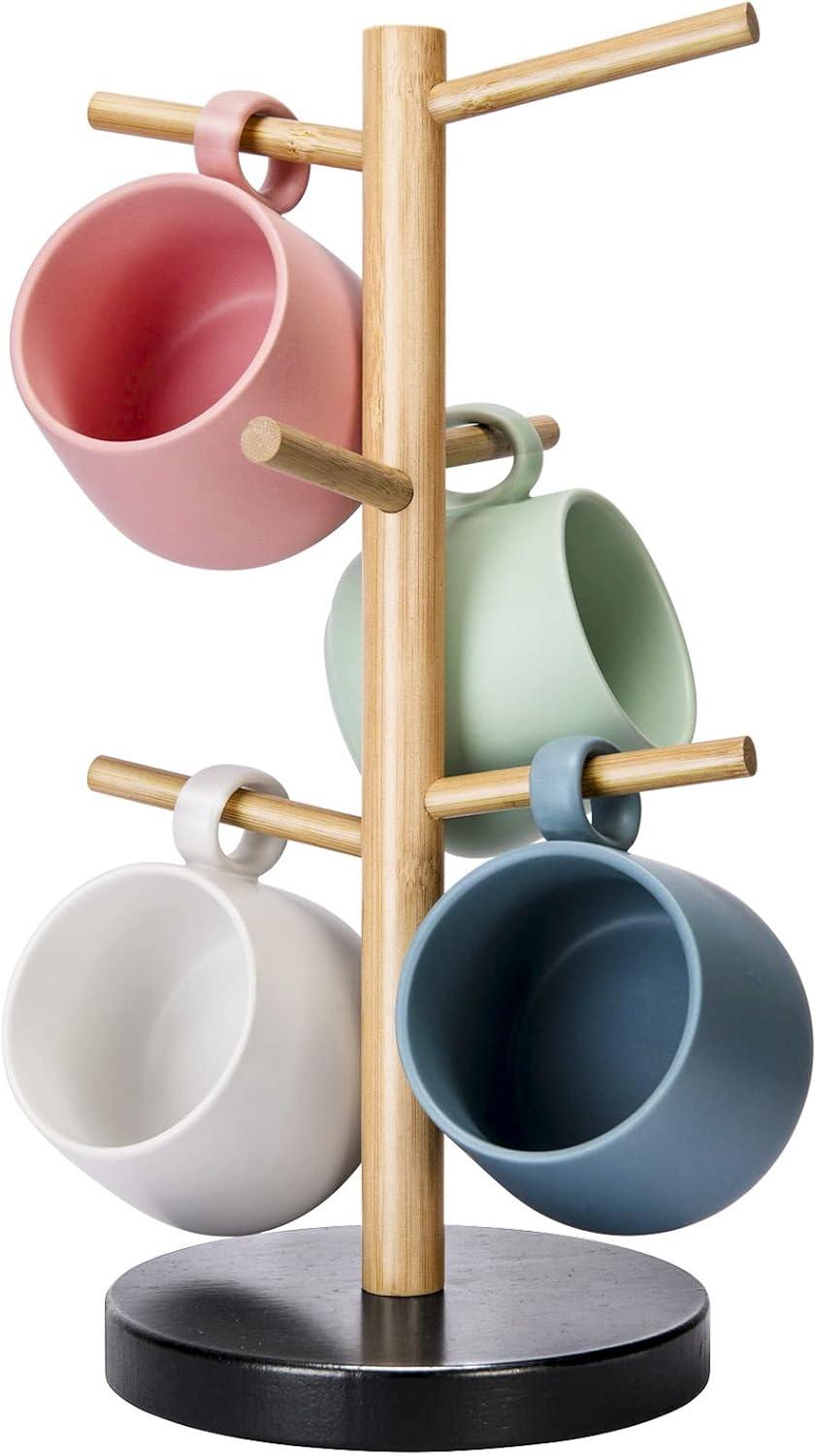 Natural Bamboo Mug Holder Tree with Thicker Base and 6 Hooks